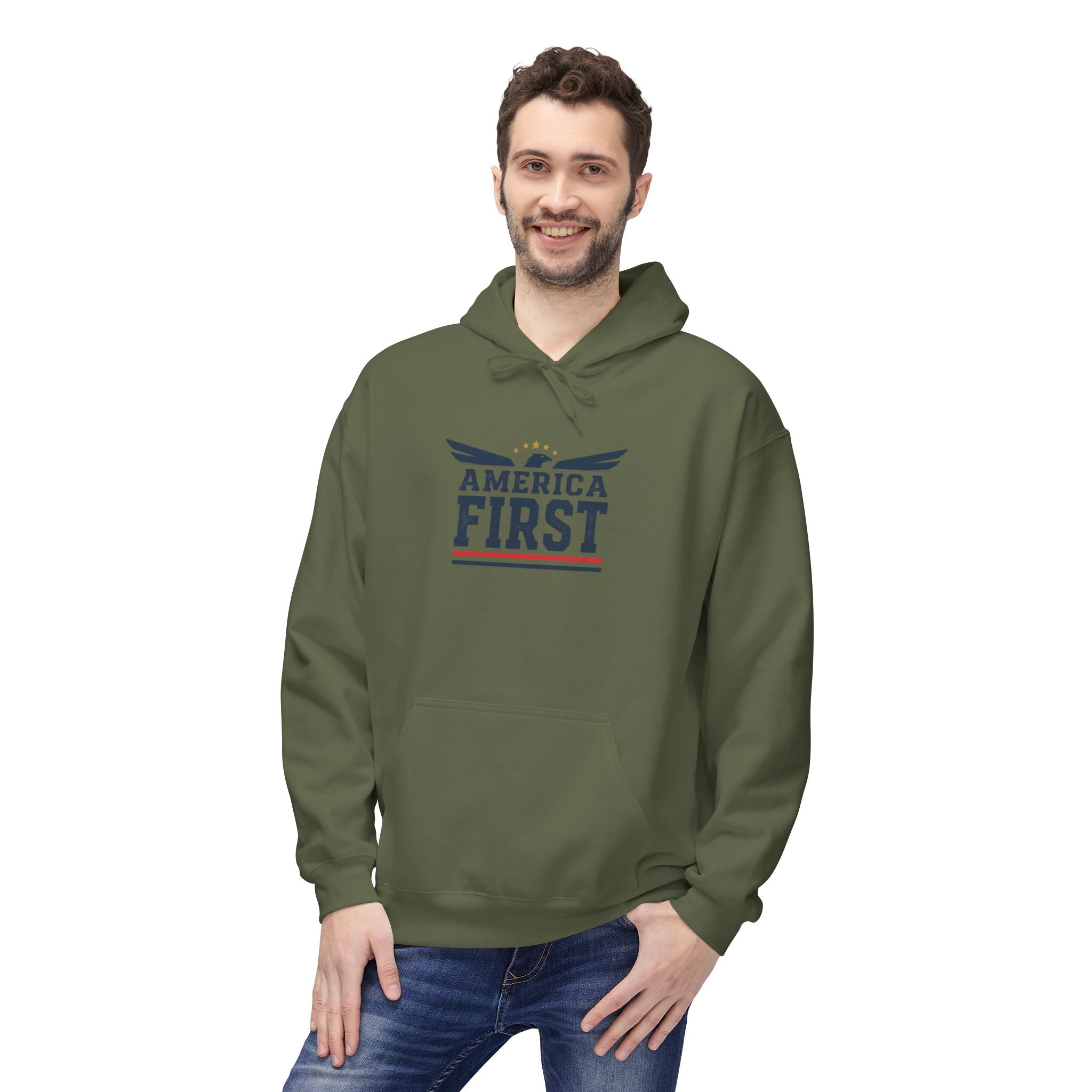 America First Hoodie — Patriotic Flag Eagle Graphic Pullover