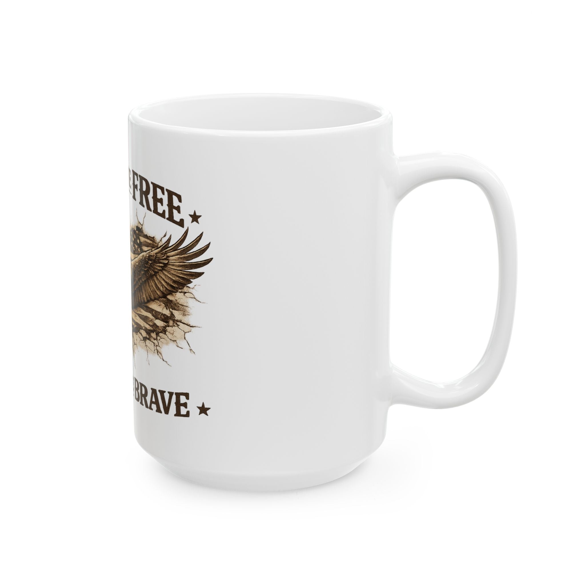 Patriotic Eagle Mug - "Land of the Free, Home of the Brave" Ceramic Coffee Cup (11oz/15oz)