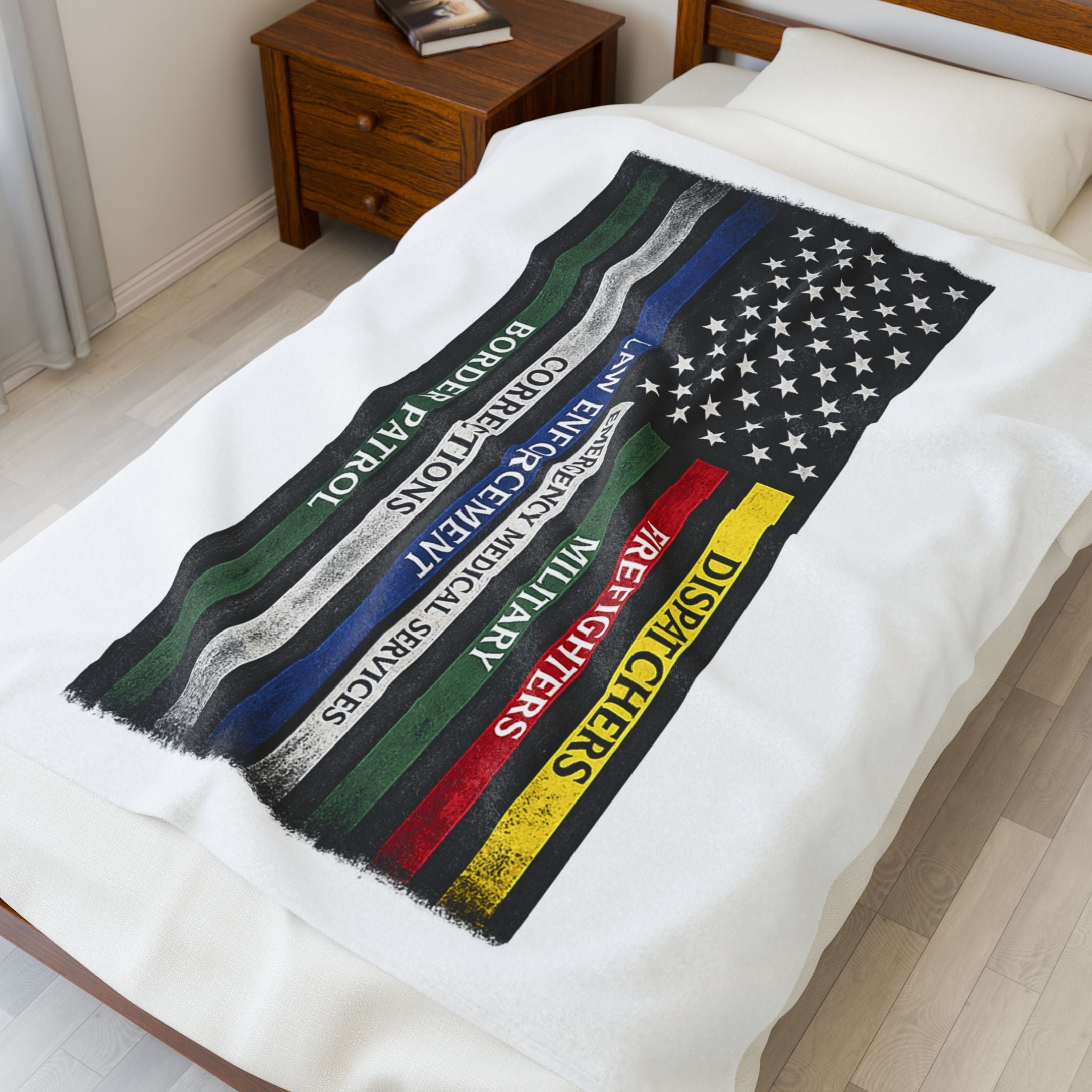 Velveteen Blanket — First Responder Thin Line Flag (Dispatchers, Firefighters, EMS, Police, Border Patrol)