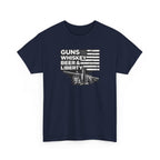T-Shirt — "Guns, Whiskey, Beer & Liberty" Vintage Americana Design