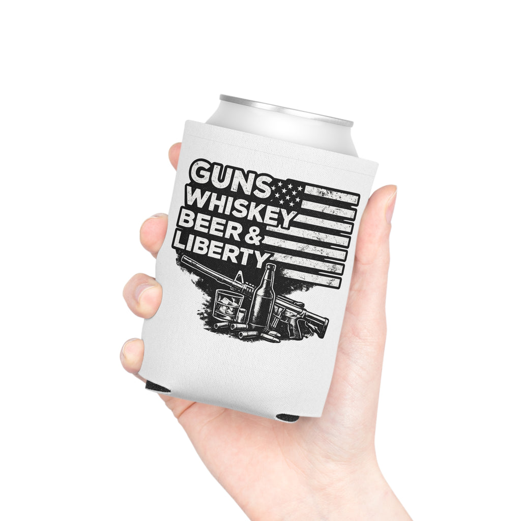 Can Cooler — "Guns Whiskey Beer & Liberty" Patriotic Outdoor Drink Koozie