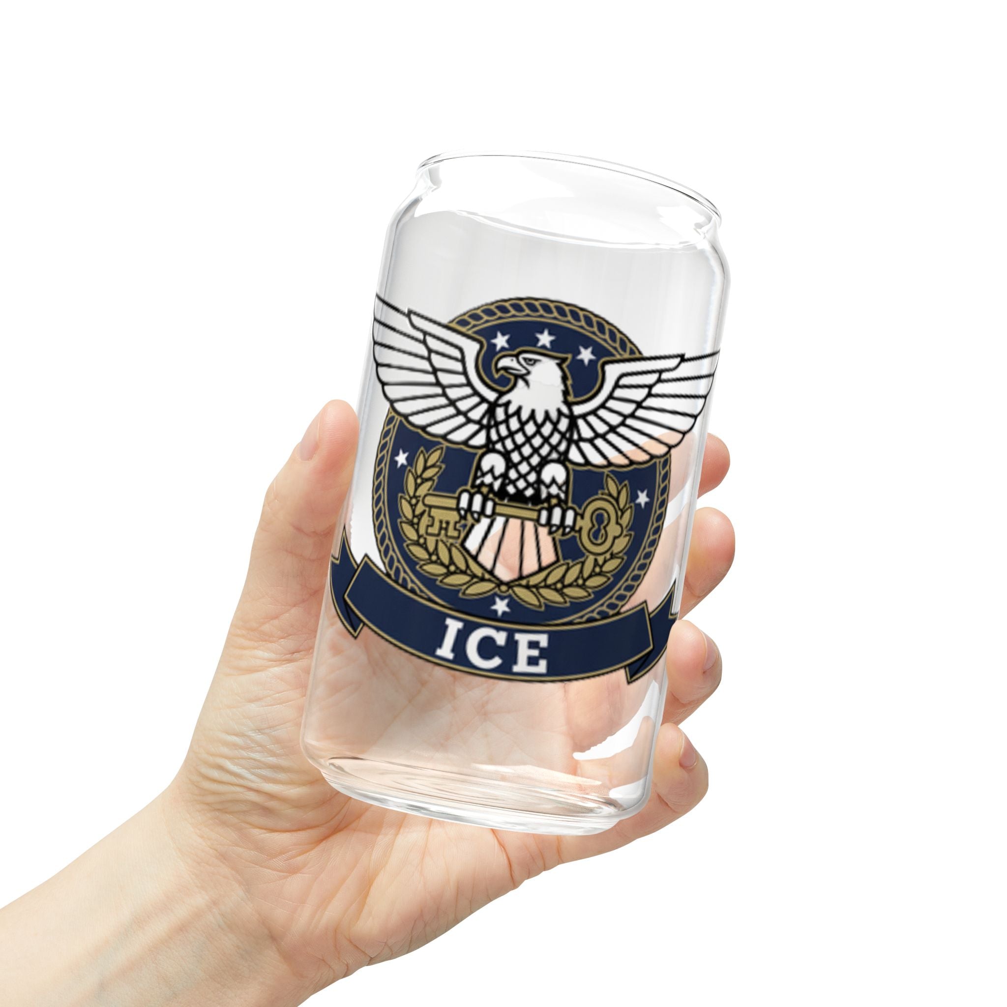 16oz Eagle Crest Sipper Glass with Bamboo Lid & Straw - Patriotic ICE Emblem
