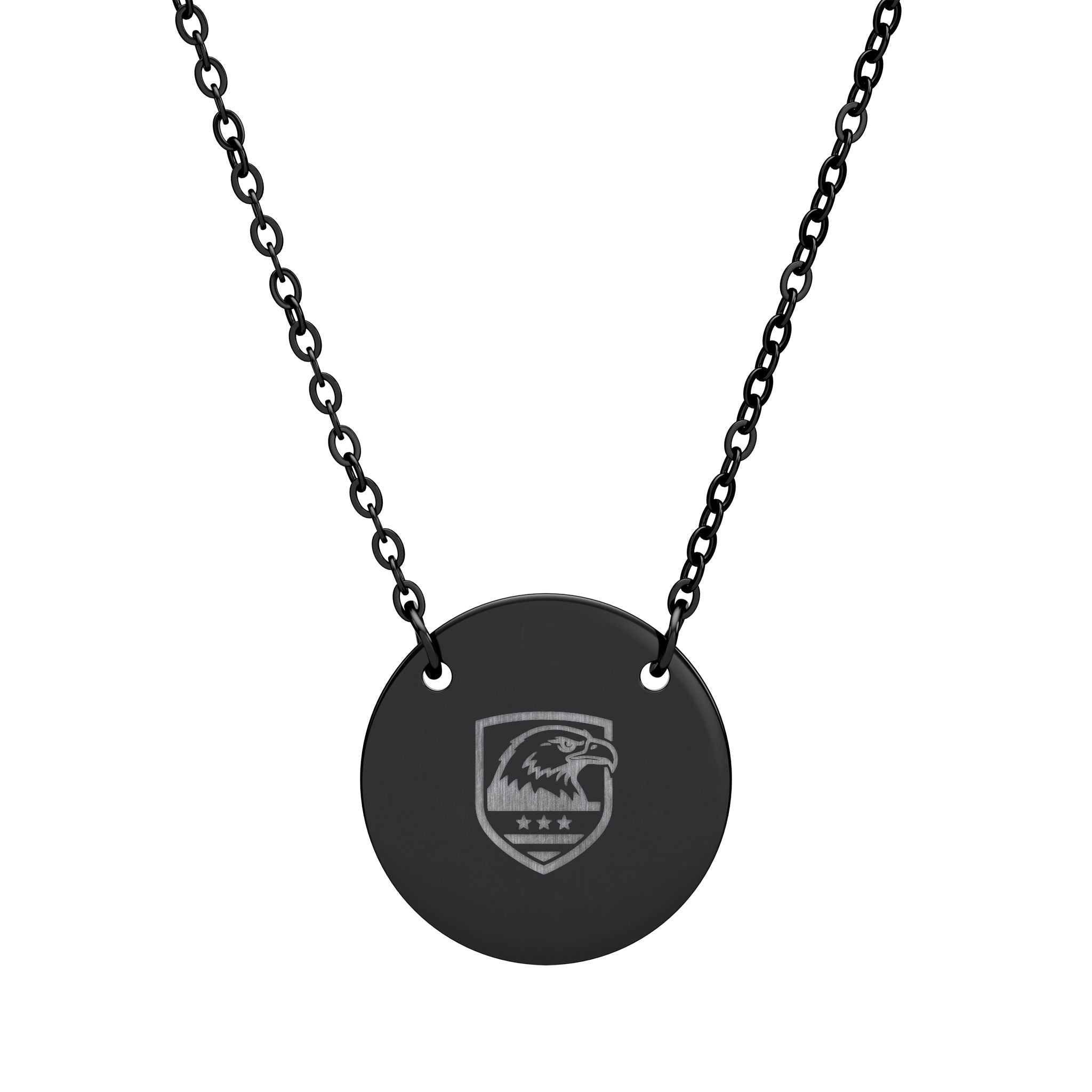 Engraved Patriotic Eagle Circle Pendant Necklace — Custom Crest Disc Jewelry