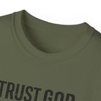 T-Shirt — "Trust God. Not Government." Patriotic American Flag Tee