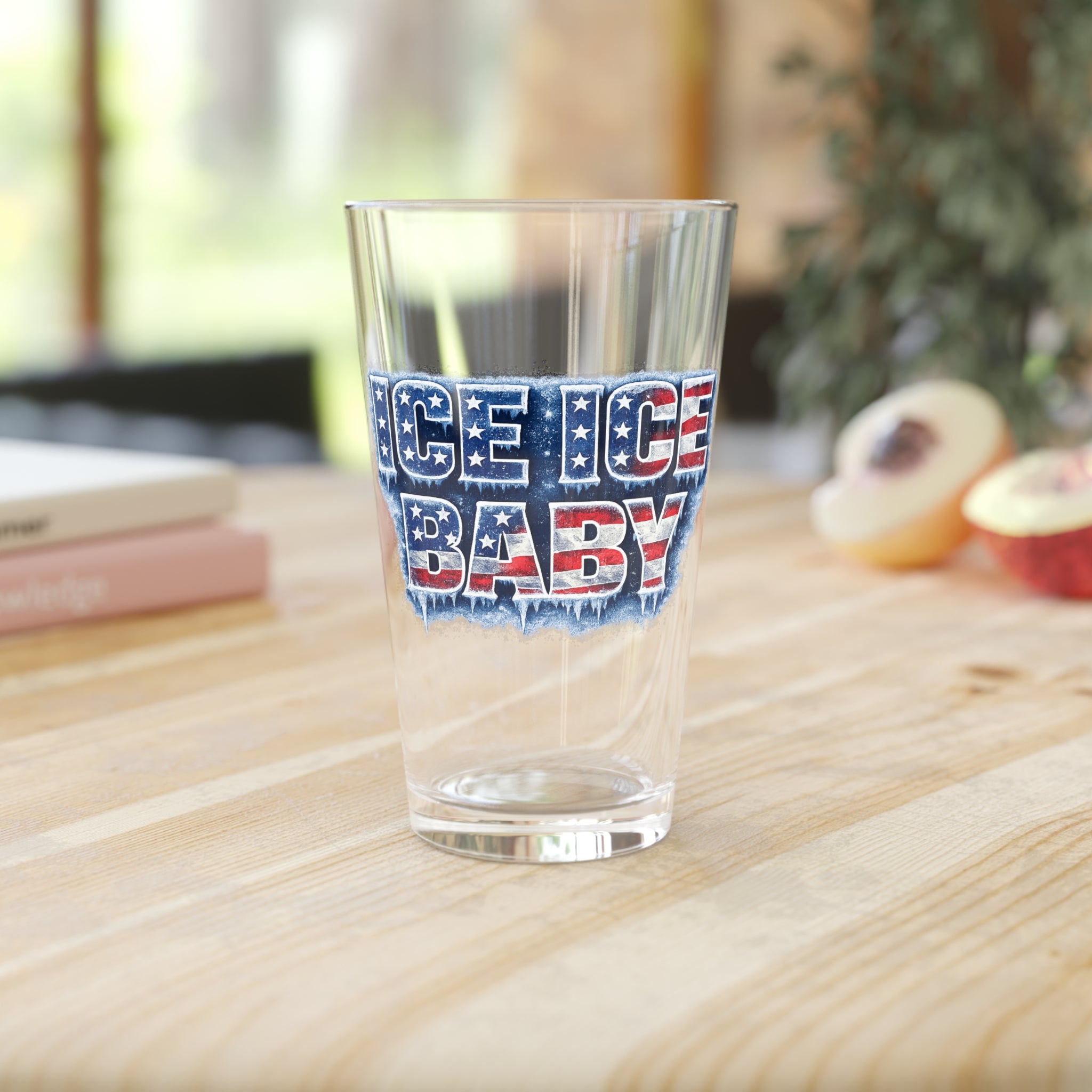 "Ice Ice Baby" Patriotic Pint Glass — American Flag Beer Glass 16 oz