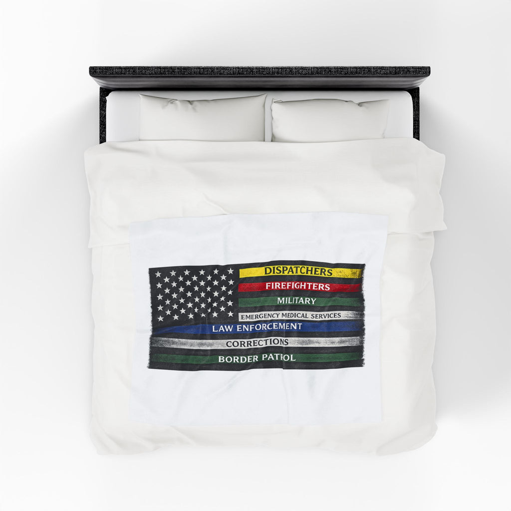 Velveteen Blanket — First Responder Thin Line Flag (Dispatchers, Firefighters, EMS, Police, Border Patrol)