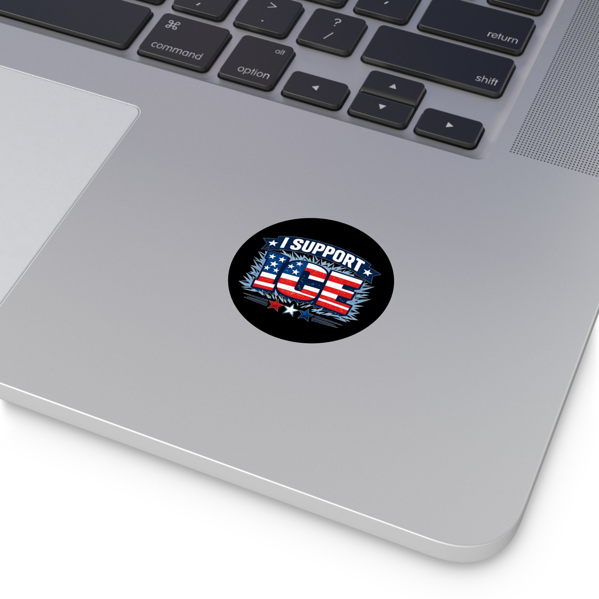 I Support ICE Round Vinyl Sticker — Patriotic American Flag Design