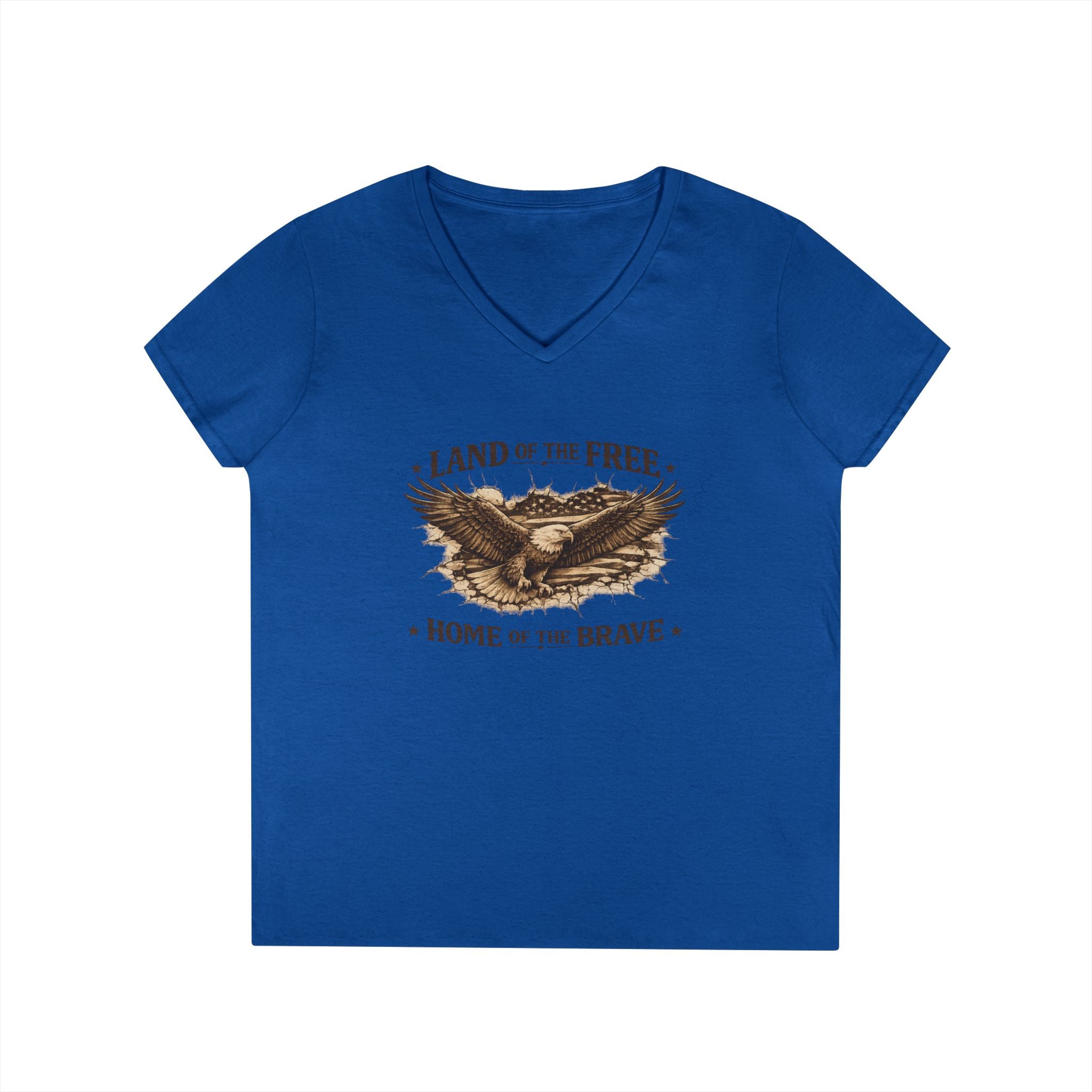 Patriotic Eagle V-Neck Tee — "Land of the Free, Home of the Brave"