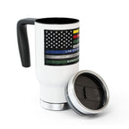 First Responder Tribute Travel Mug – Thin Line Flag for Dispatchers, Firefighters, EMS, Law Enforcement & Border Patrol (14oz)
