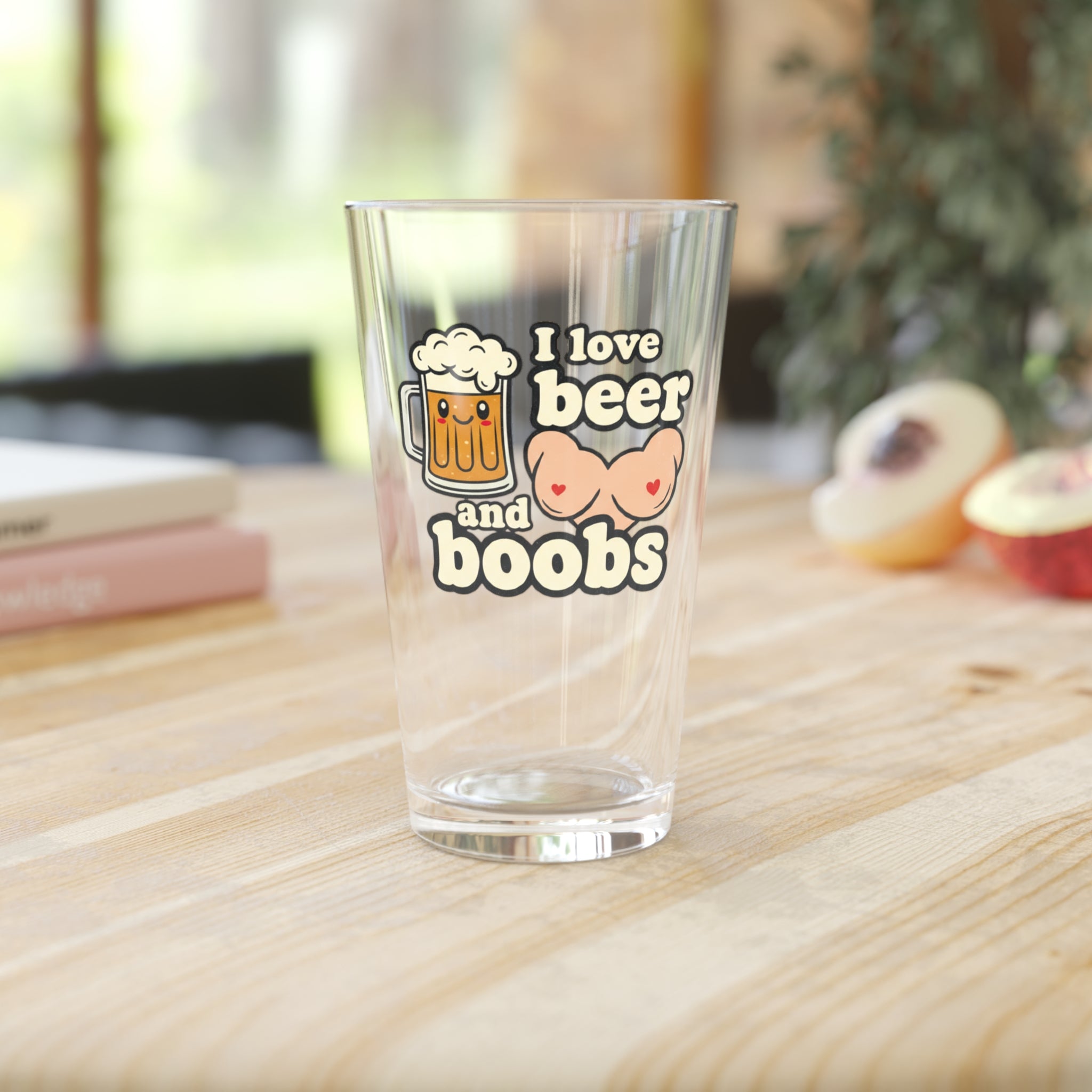 Pint Glass - "I Love Beer and Boobs" Funny 16oz Beer Glass