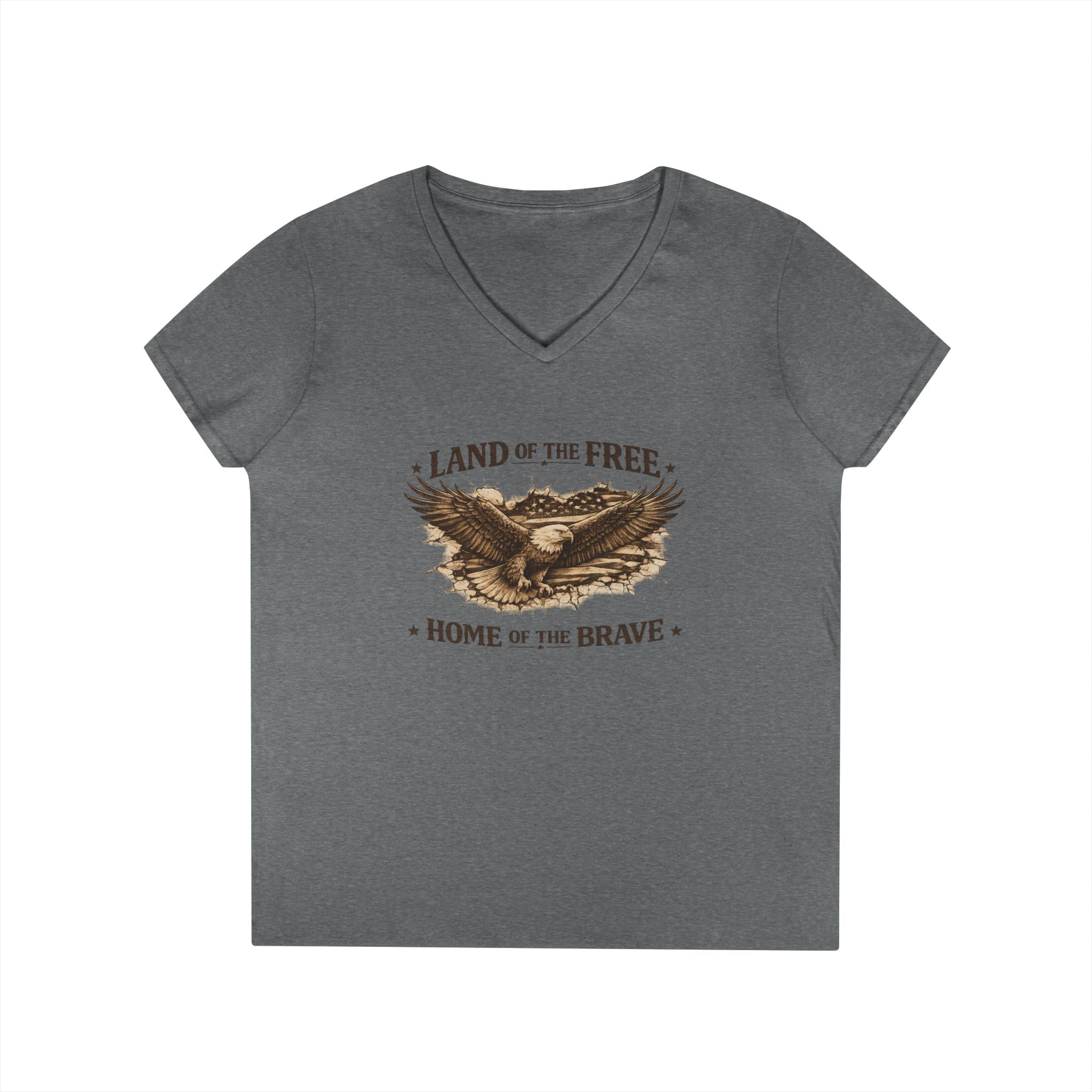 Patriotic Eagle V-Neck Tee — "Land of the Free, Home of the Brave"