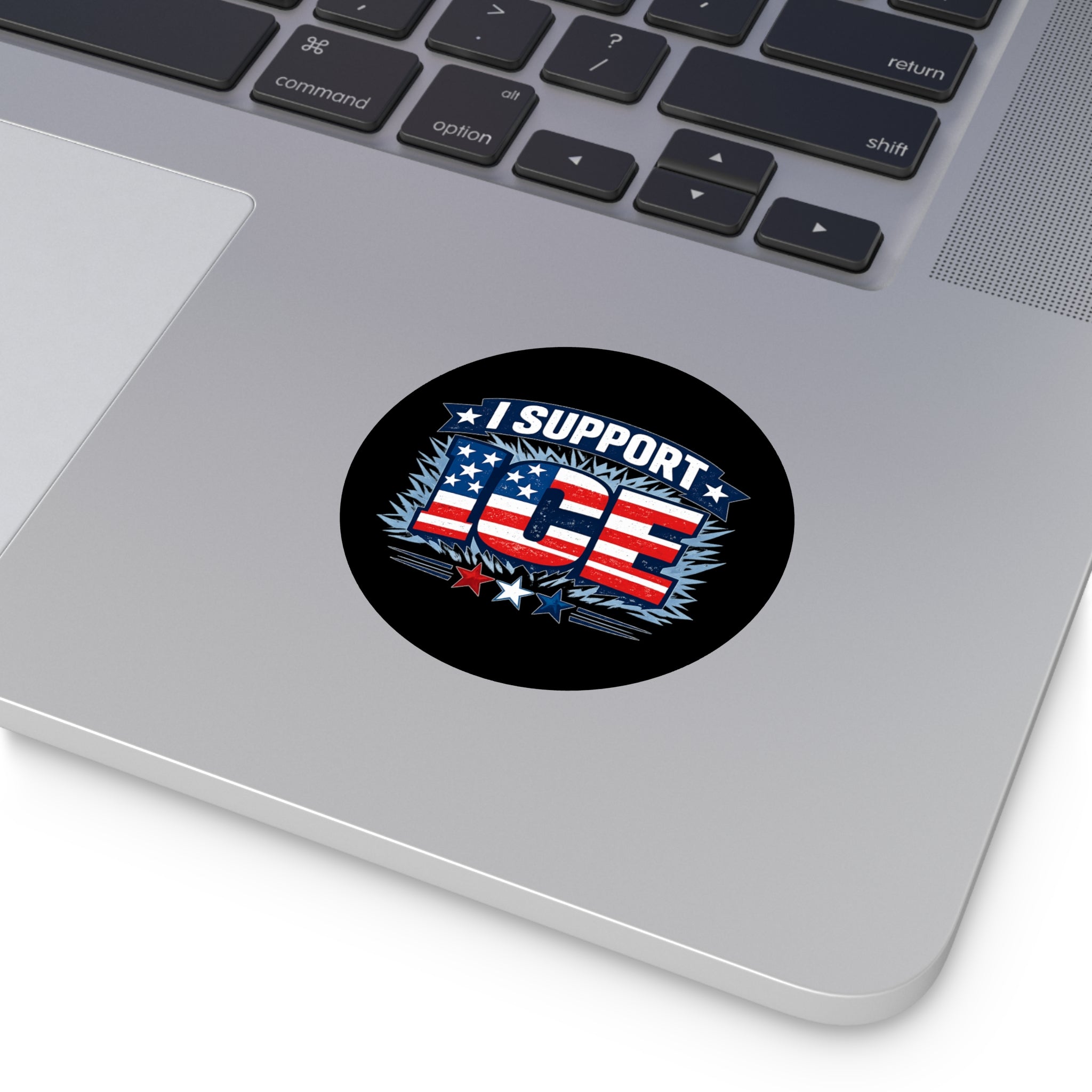 I Support ICE Round Vinyl Sticker — Patriotic American Flag Design