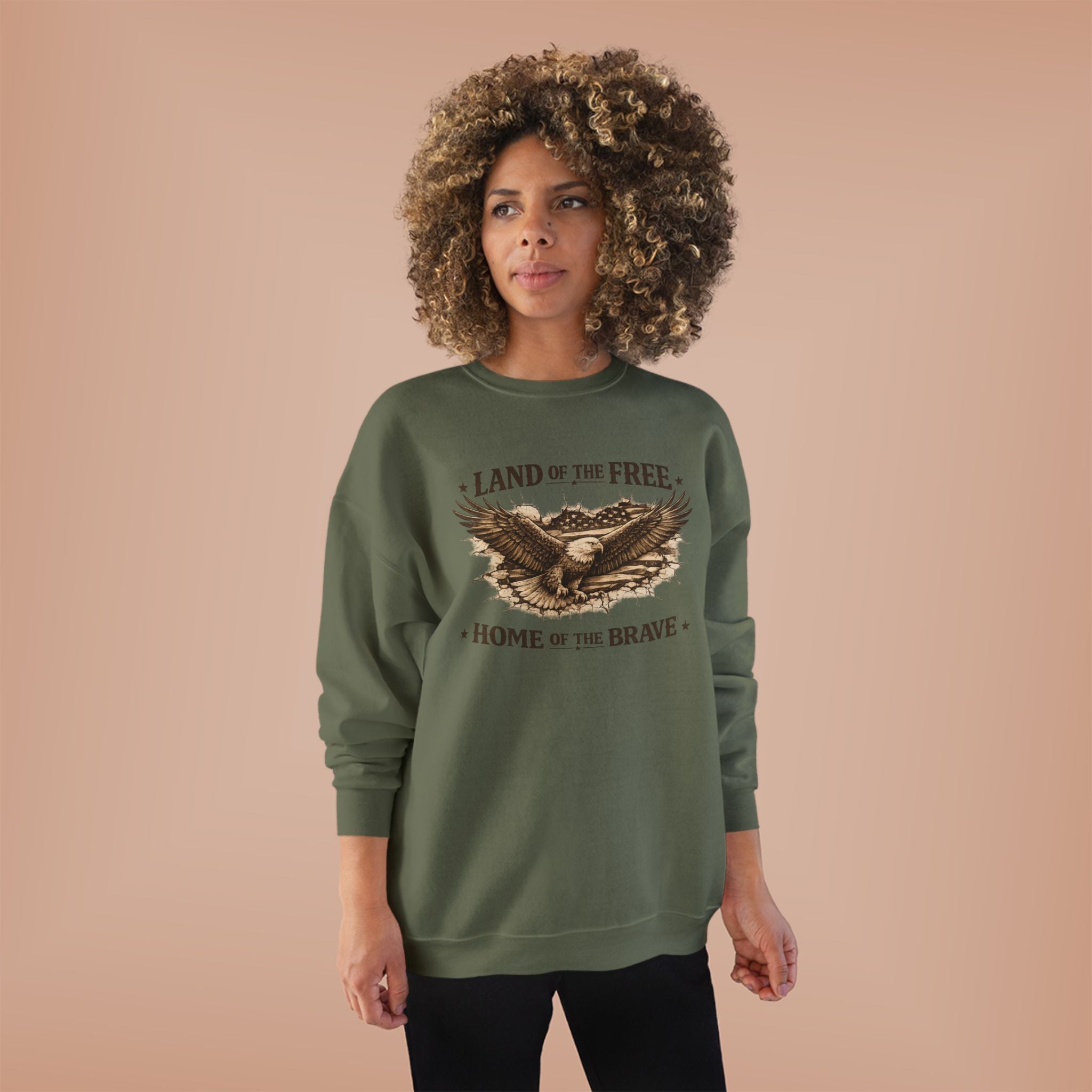 Patriotic Eagle Crewneck Sweatshirt — "Land of the Free, Home of the Brave"