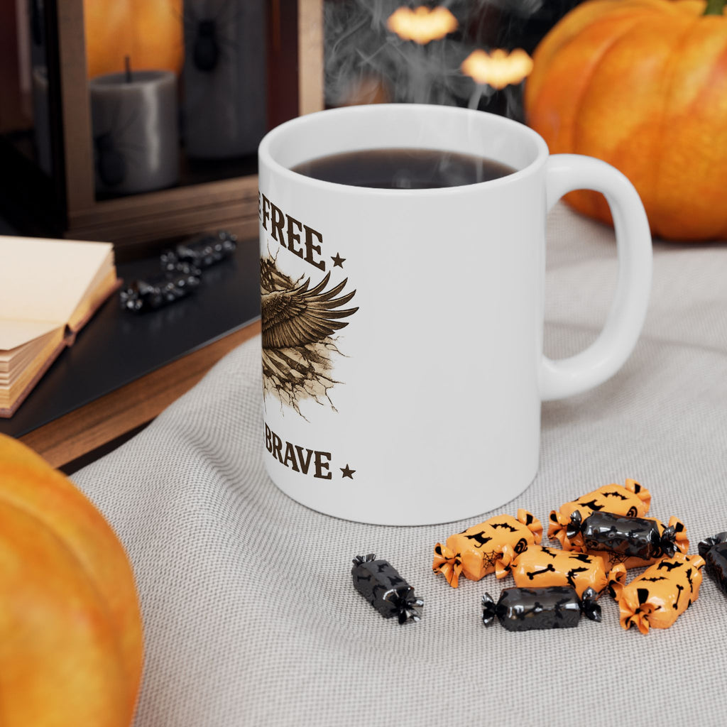 Patriotic Eagle Mug - "Land of the Free, Home of the Brave" Ceramic Coffee Cup (11oz/15oz)