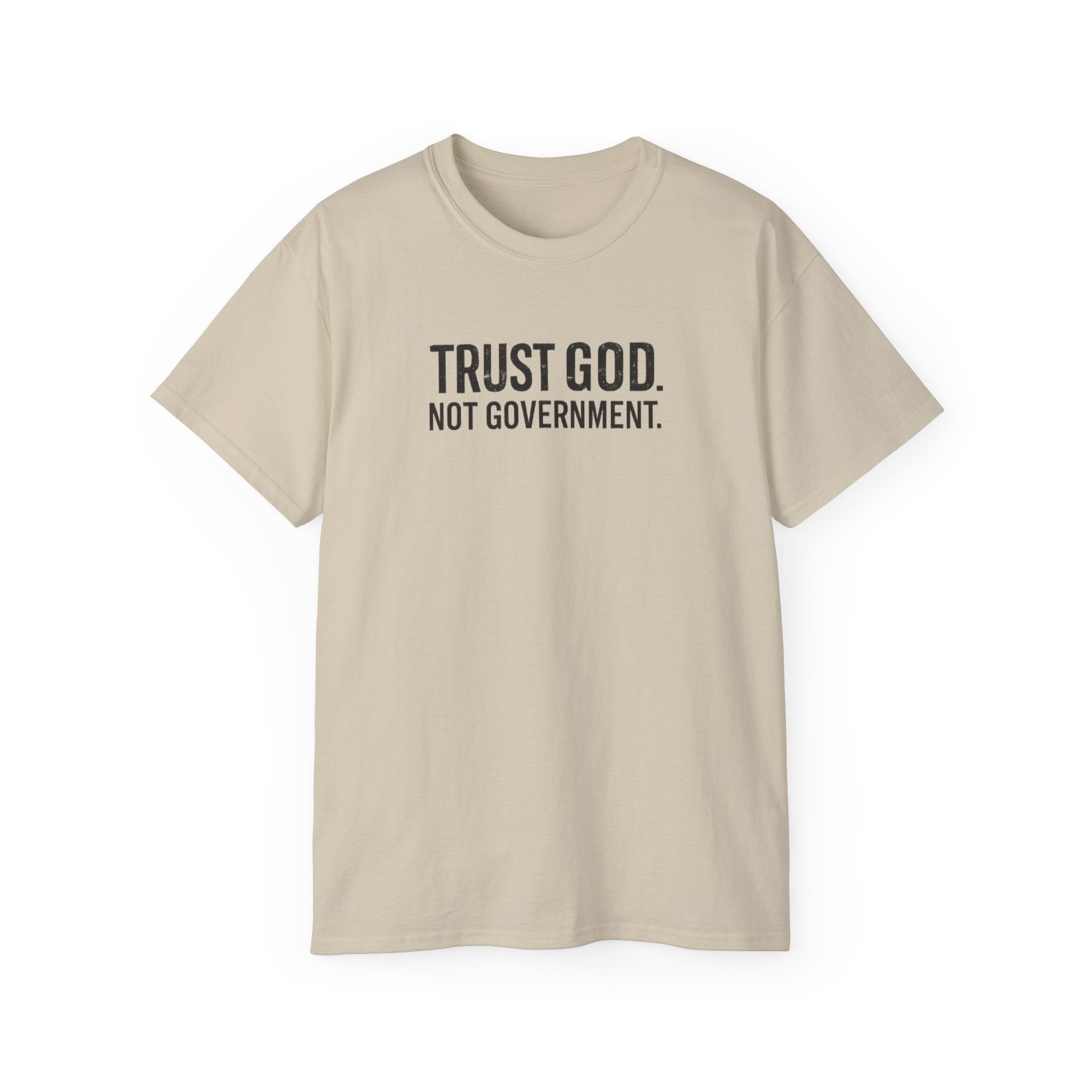 T-Shirt — "Trust God. Not Government." Patriotic American Flag Tee