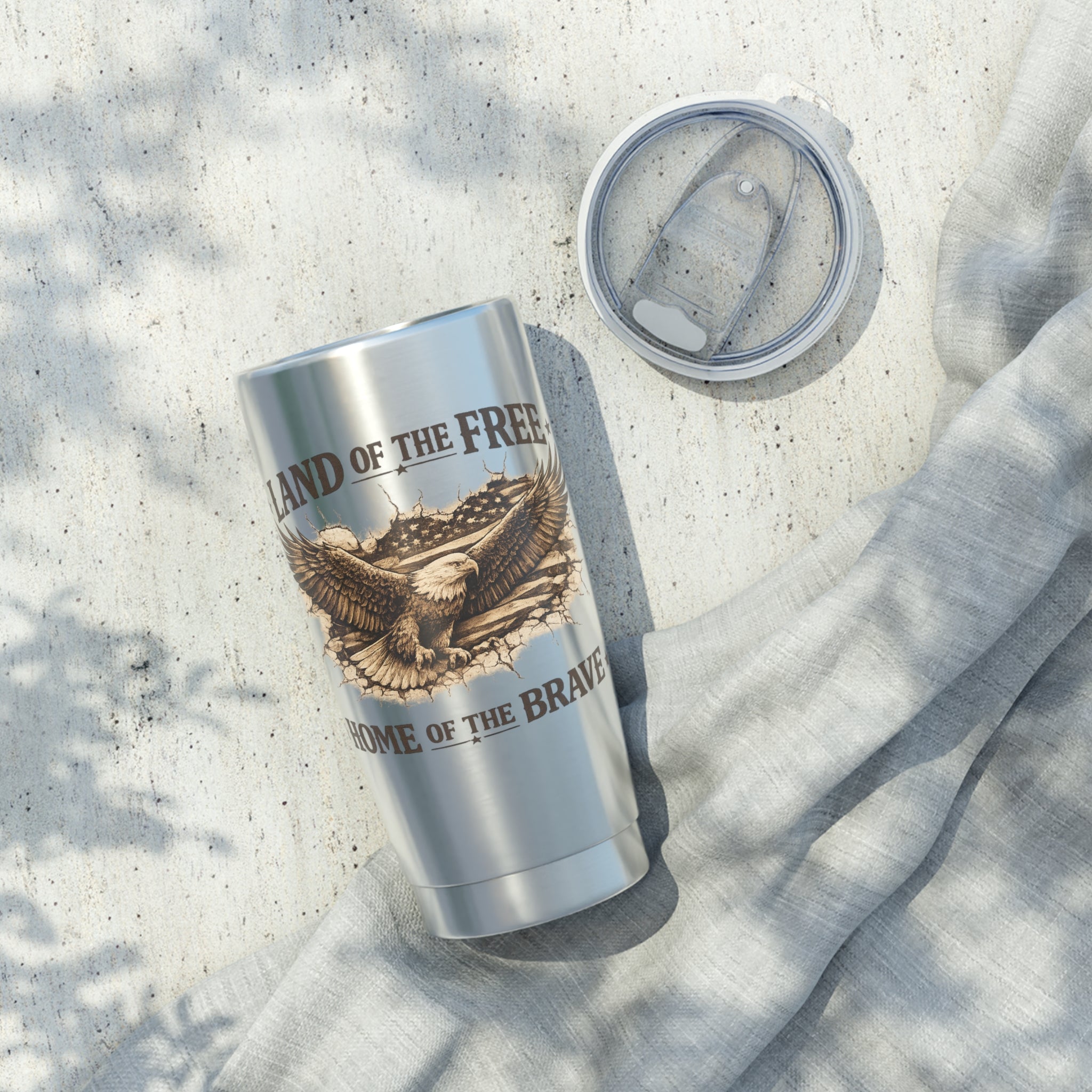 Patriotic Eagle 20oz Tumbler — "Land of the Free, Home of the Brave"