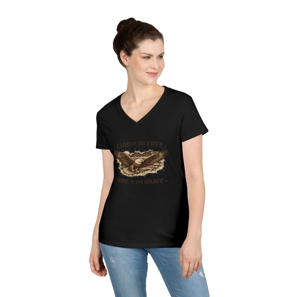 Patriotic Eagle V-Neck Tee — "Land of the Free, Home of the Brave"