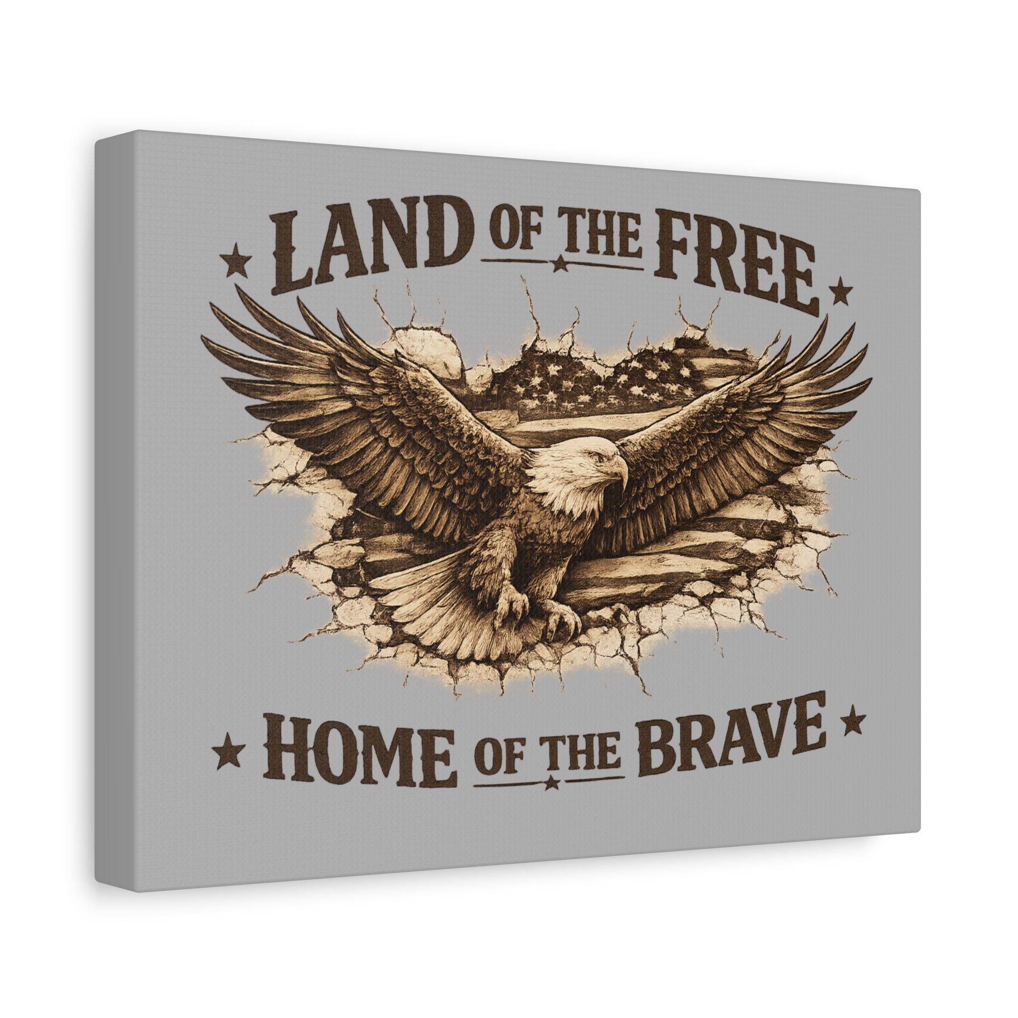 Patriotic Eagle Canvas - "Land of the Free, Home of the Brave" Matte Stretched Wall Art