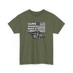 T-Shirt — "Guns, Whiskey, Beer & Liberty" Vintage Americana Design