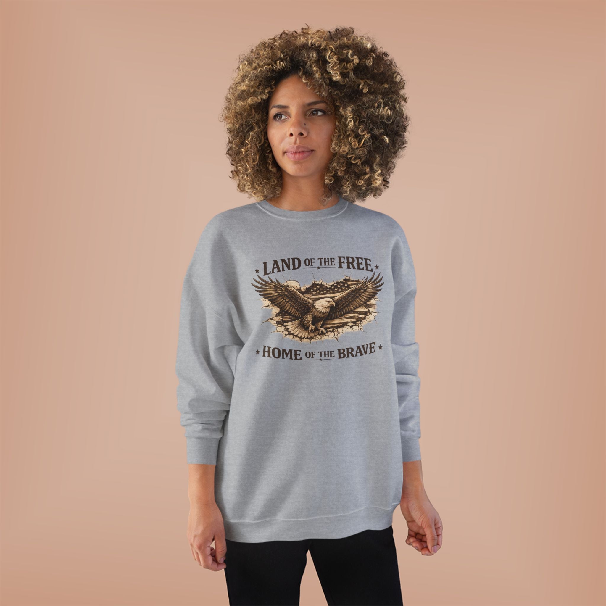 Patriotic Eagle Crewneck Sweatshirt — "Land of the Free, Home of the Brave"