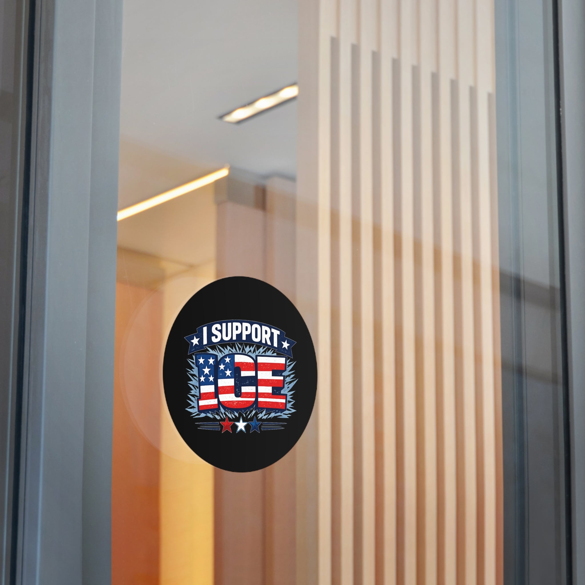I Support ICE Round Vinyl Sticker — Patriotic American Flag Design