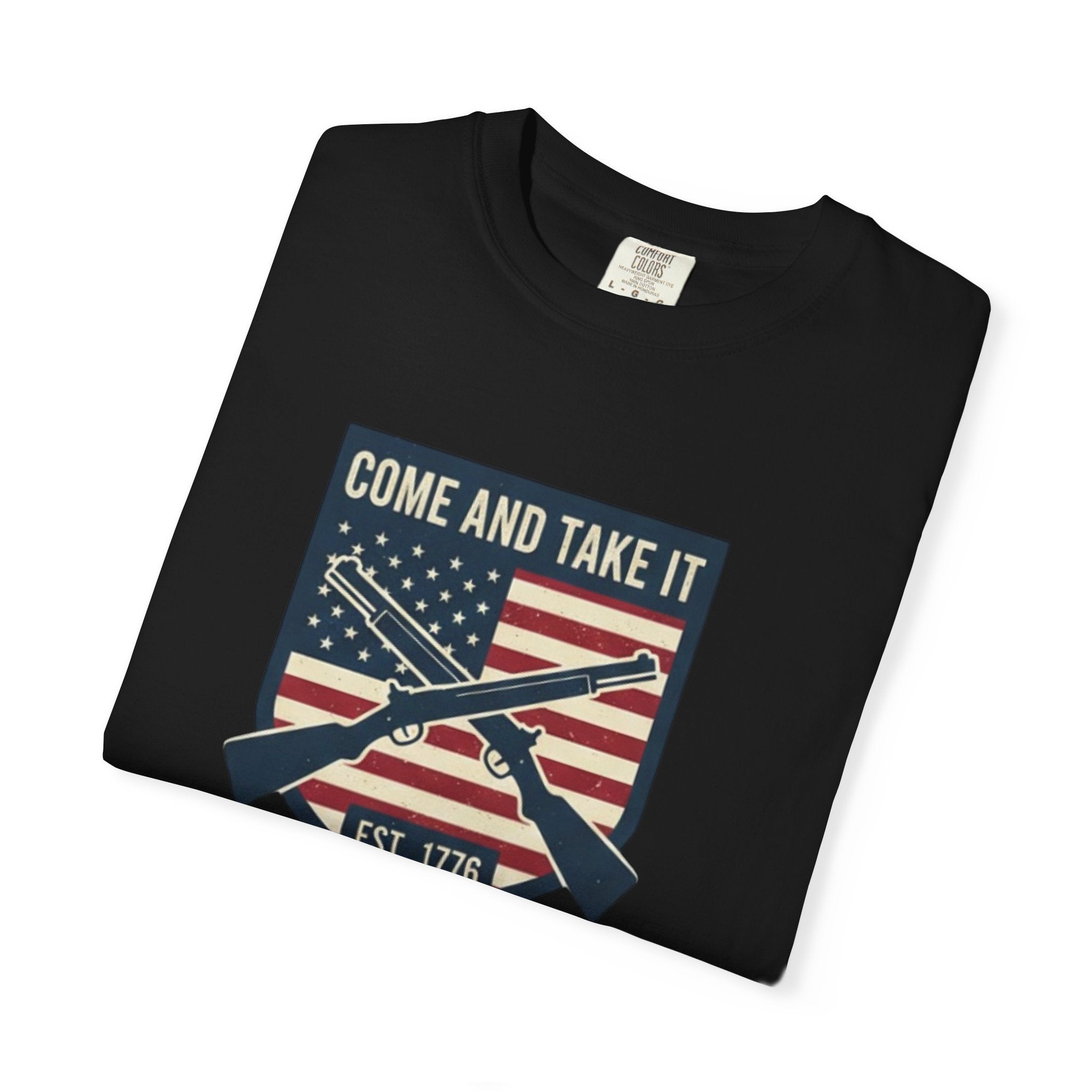 Come and Take It T-Shirt — American Flag Rifle Badge Tee