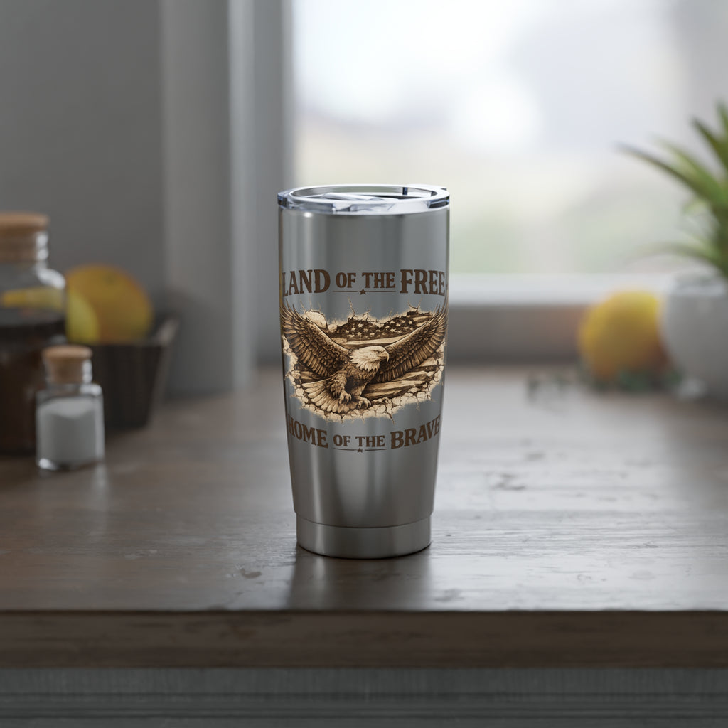 Patriotic Eagle 20oz Tumbler — "Land of the Free, Home of the Brave"