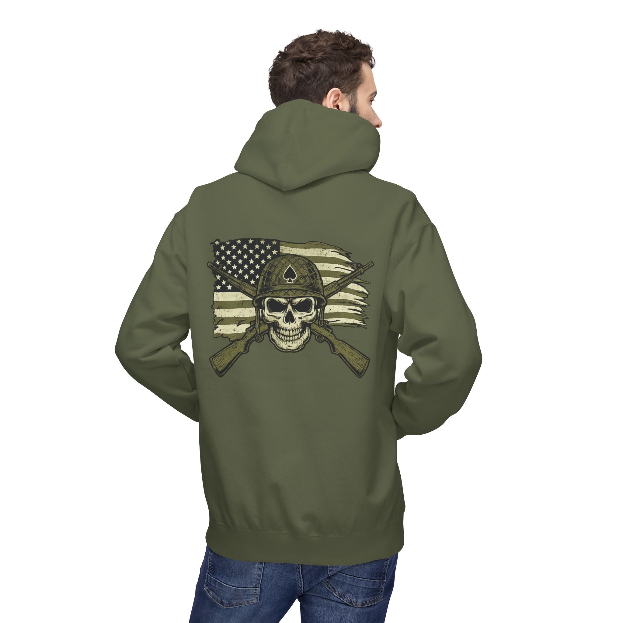 Skull & Cross Rifles American Flag Hoodie — Military Style Tactical Pullover