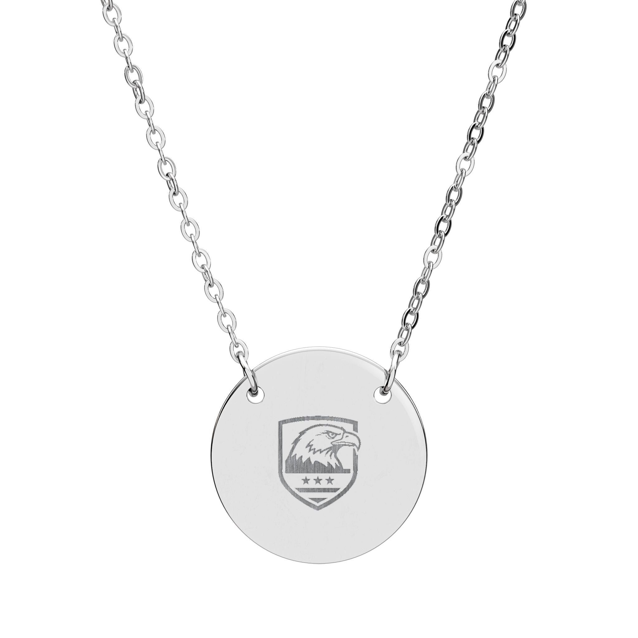 Engraved Patriotic Eagle Circle Pendant Necklace — Custom Crest Disc Jewelry