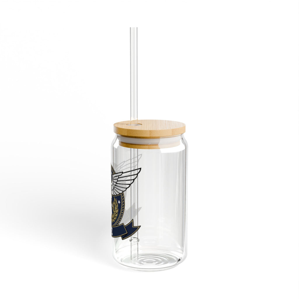 16oz Eagle Crest Sipper Glass with Bamboo Lid & Straw - Patriotic ICE Emblem