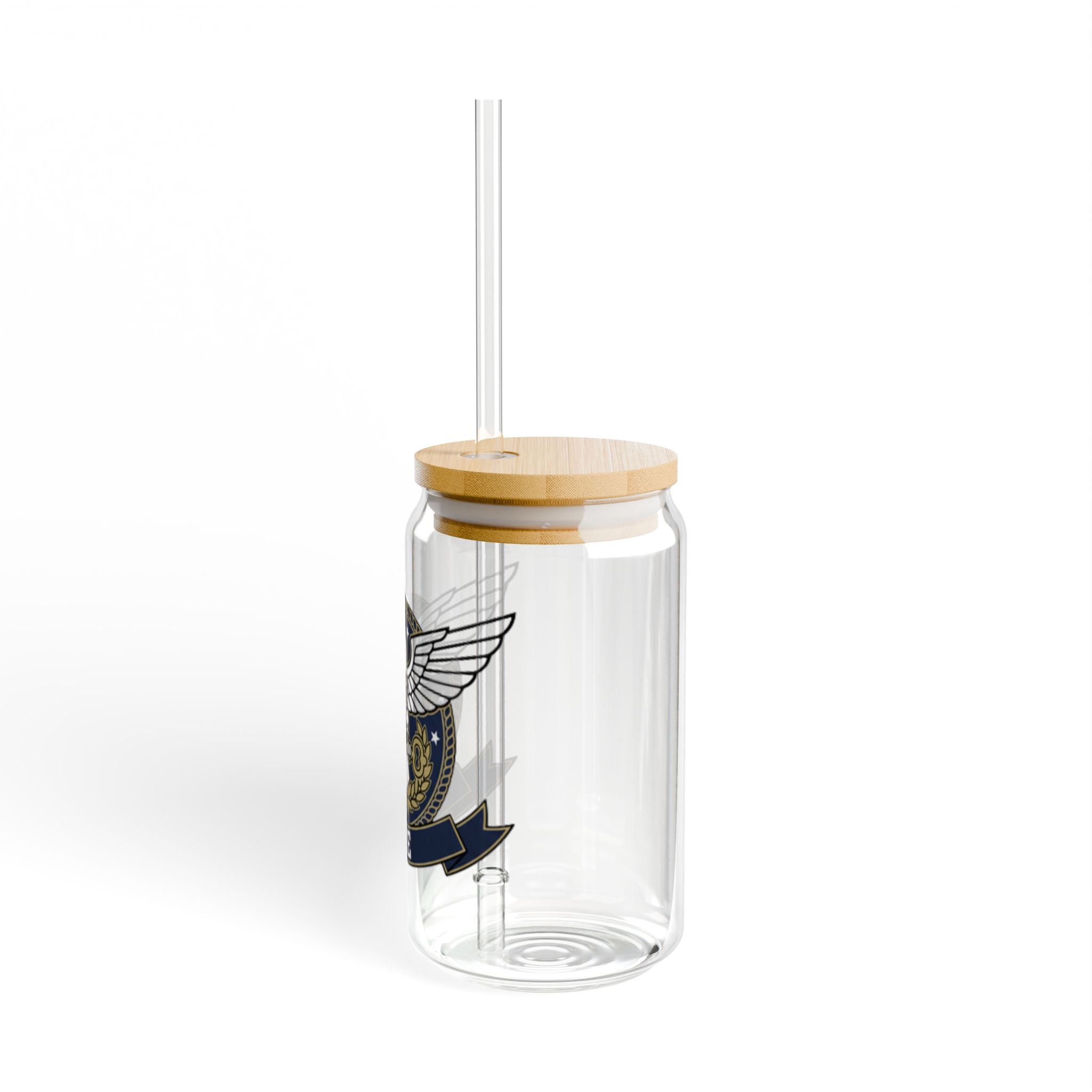 16oz Eagle Crest Sipper Glass with Bamboo Lid & Straw - Patriotic ICE Emblem