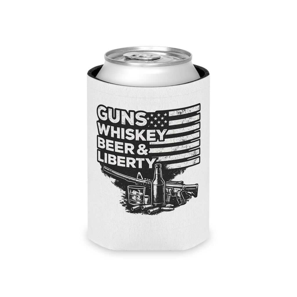 Can Cooler — "Guns Whiskey Beer & Liberty" Patriotic Outdoor Drink Koozie