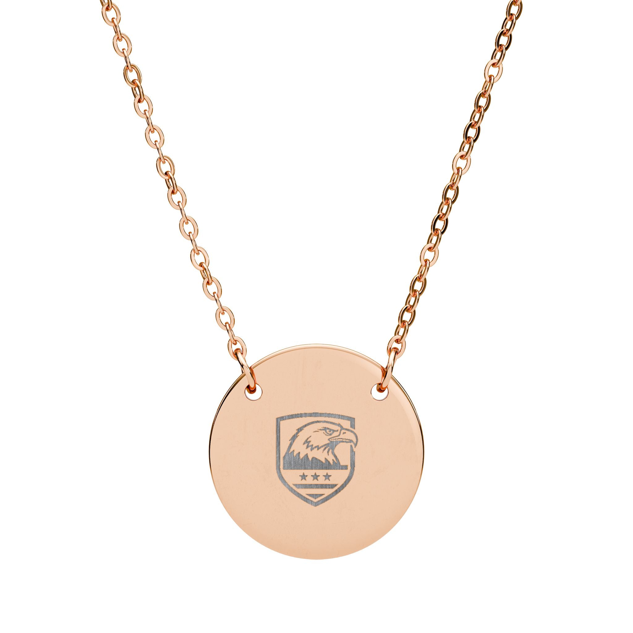 Engraved Patriotic Eagle Circle Pendant Necklace — Custom Crest Disc Jewelry