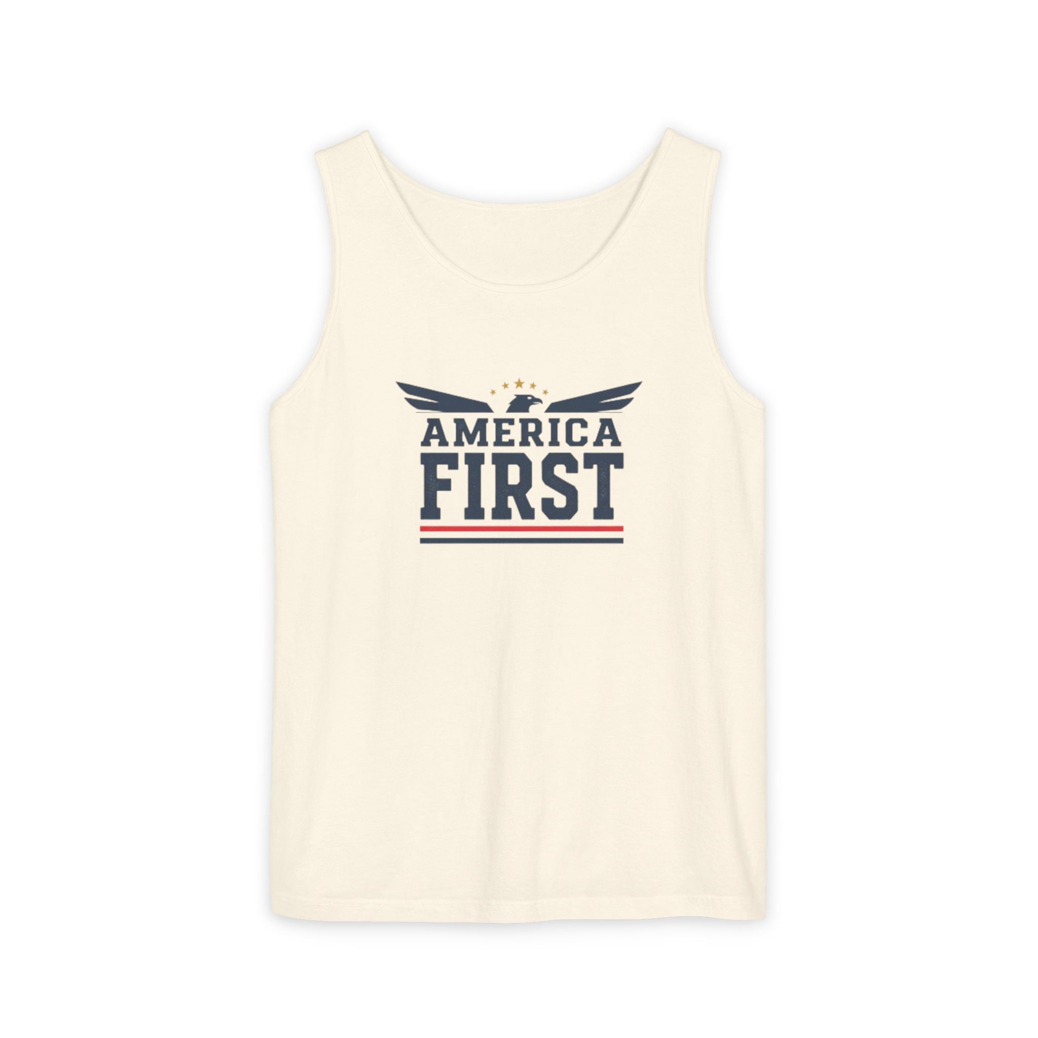 America First Tank Top — Patriotic USA Flag Graphic Sleeveless Tee