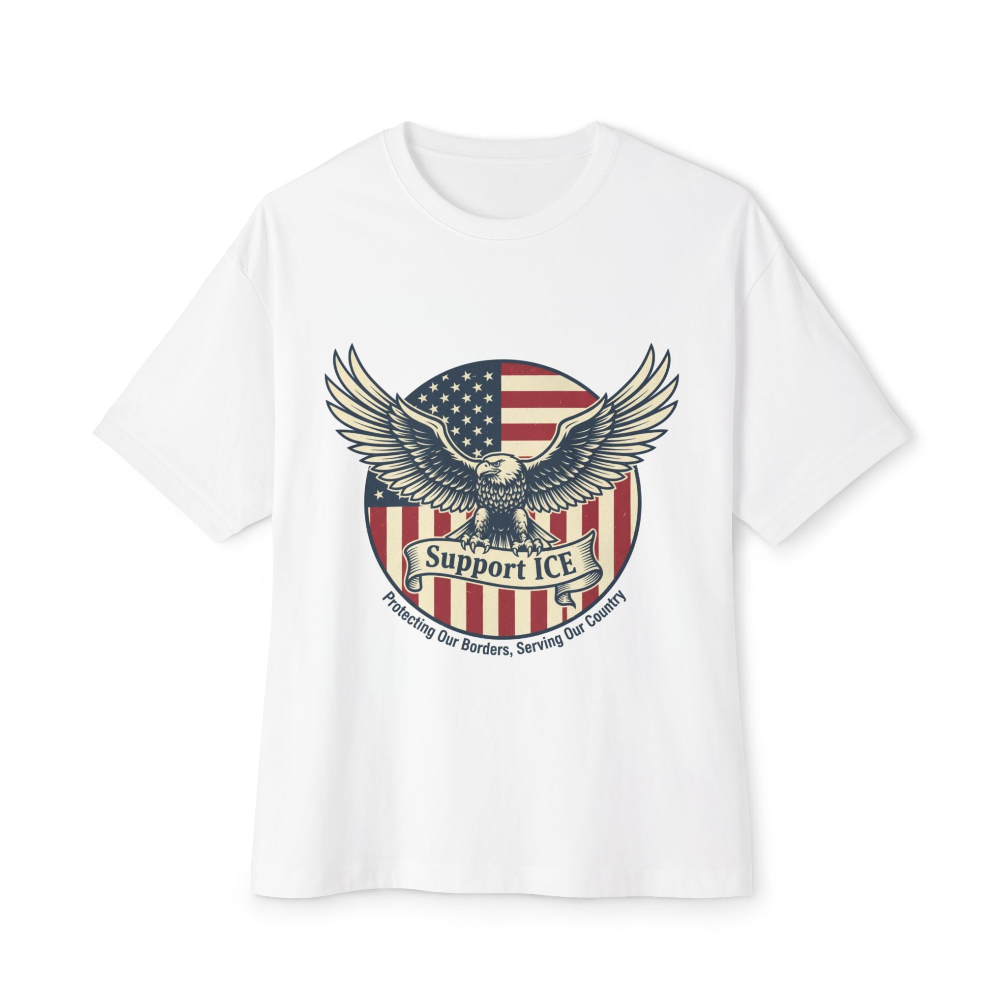 Support ICE + American Flag Oversized Boxy Tee