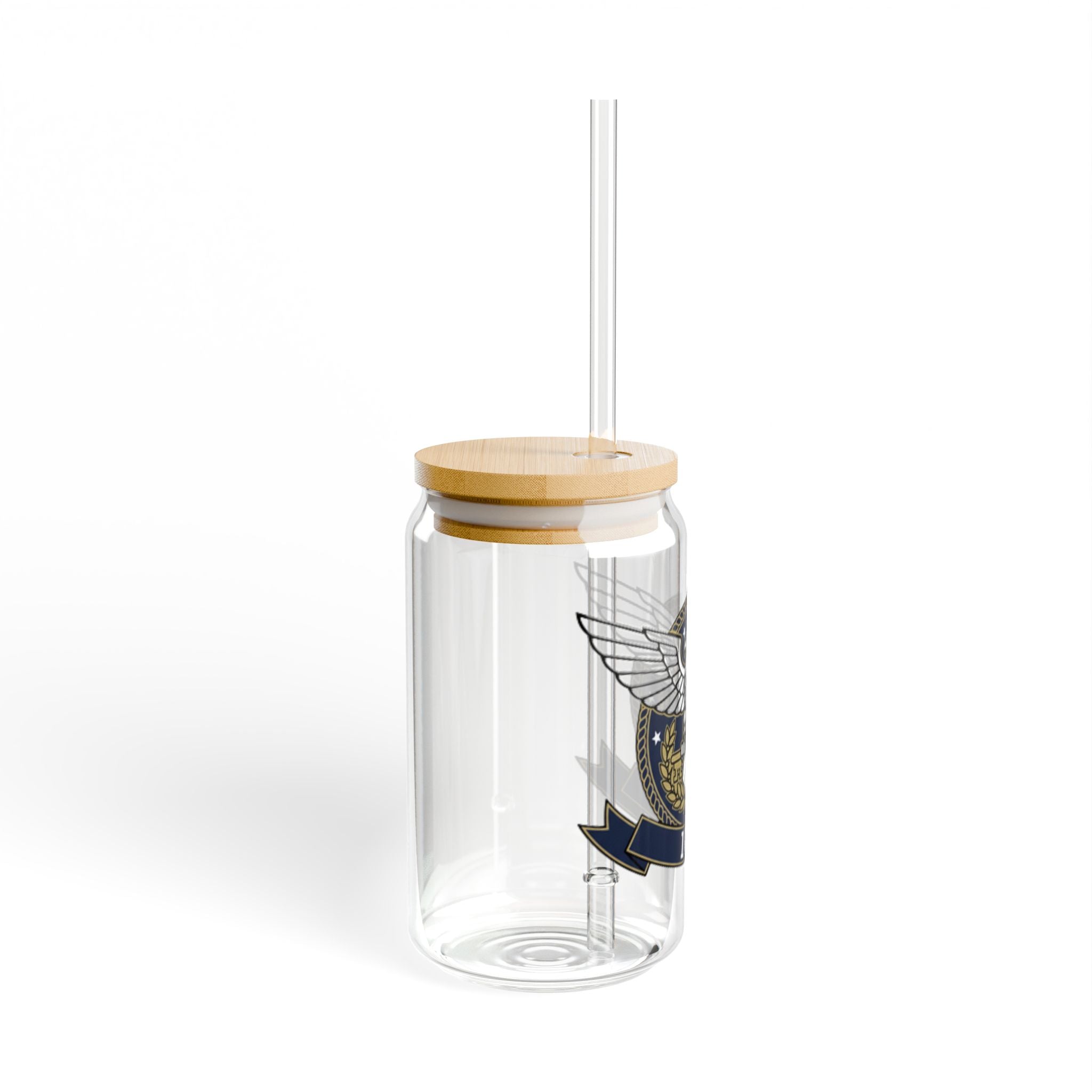 16oz Eagle Crest Sipper Glass with Bamboo Lid & Straw - Patriotic ICE Emblem