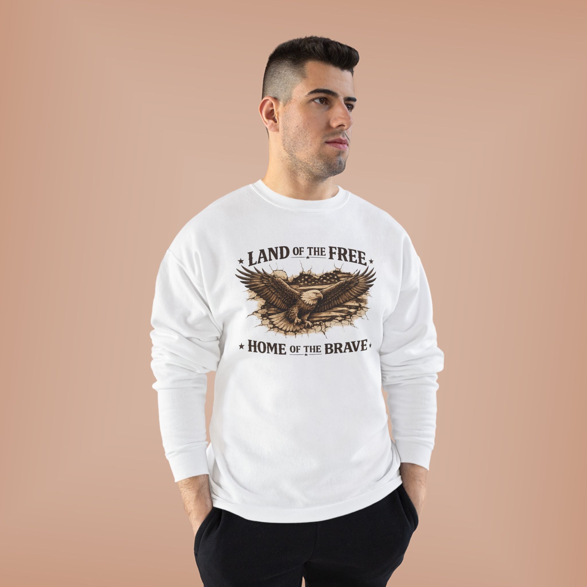 Patriotic Eagle Crewneck Sweatshirt — "Land of the Free, Home of the Brave"