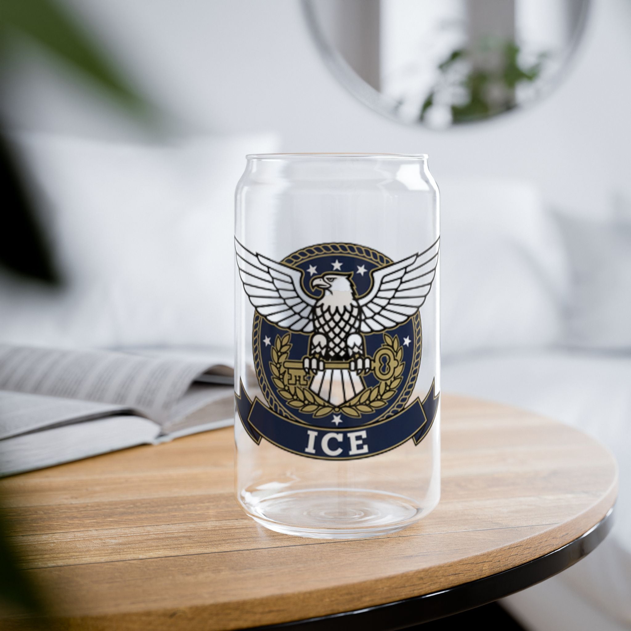 16oz Eagle Crest Sipper Glass with Bamboo Lid & Straw - Patriotic ICE Emblem