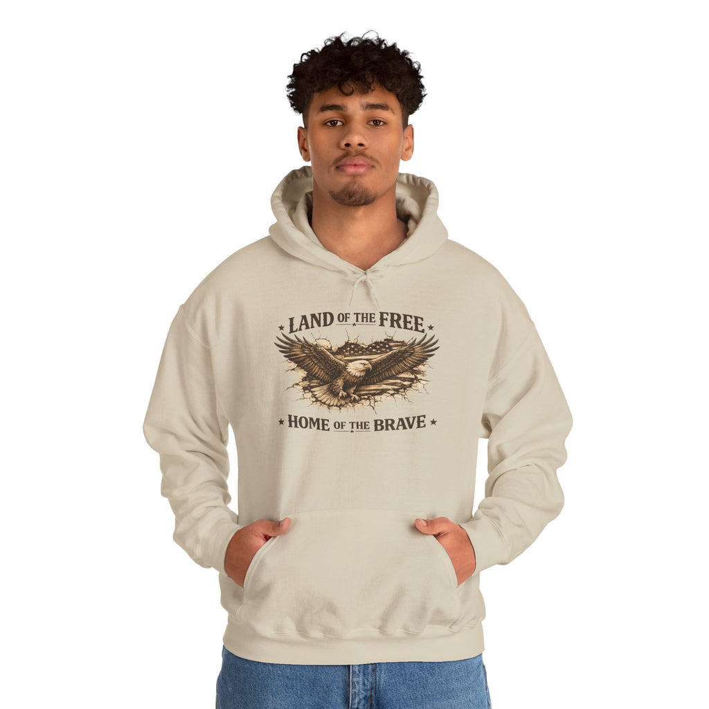 Patriotic Eagle Hoodie - "Land of the Free, Home of the Brave" Vintage American Sweatshirt