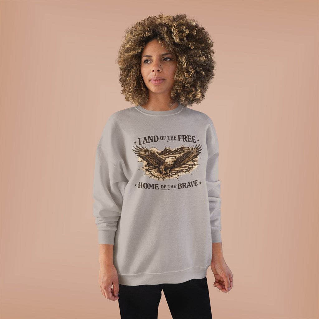 Patriotic Eagle Crewneck Sweatshirt — "Land of the Free, Home of the Brave"