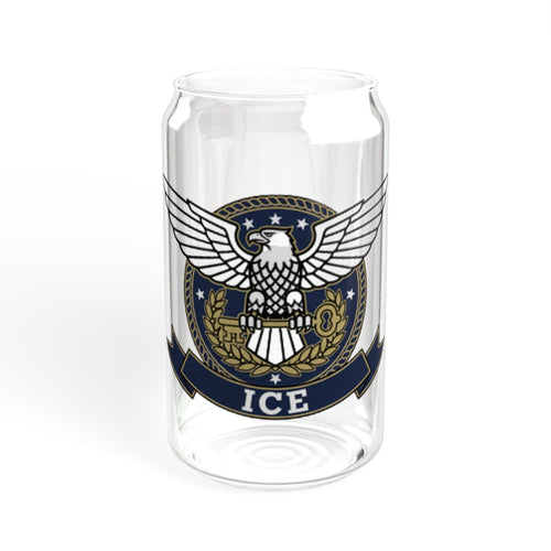 16oz Eagle Crest Sipper Glass with Bamboo Lid & Straw - Patriotic ICE Emblem