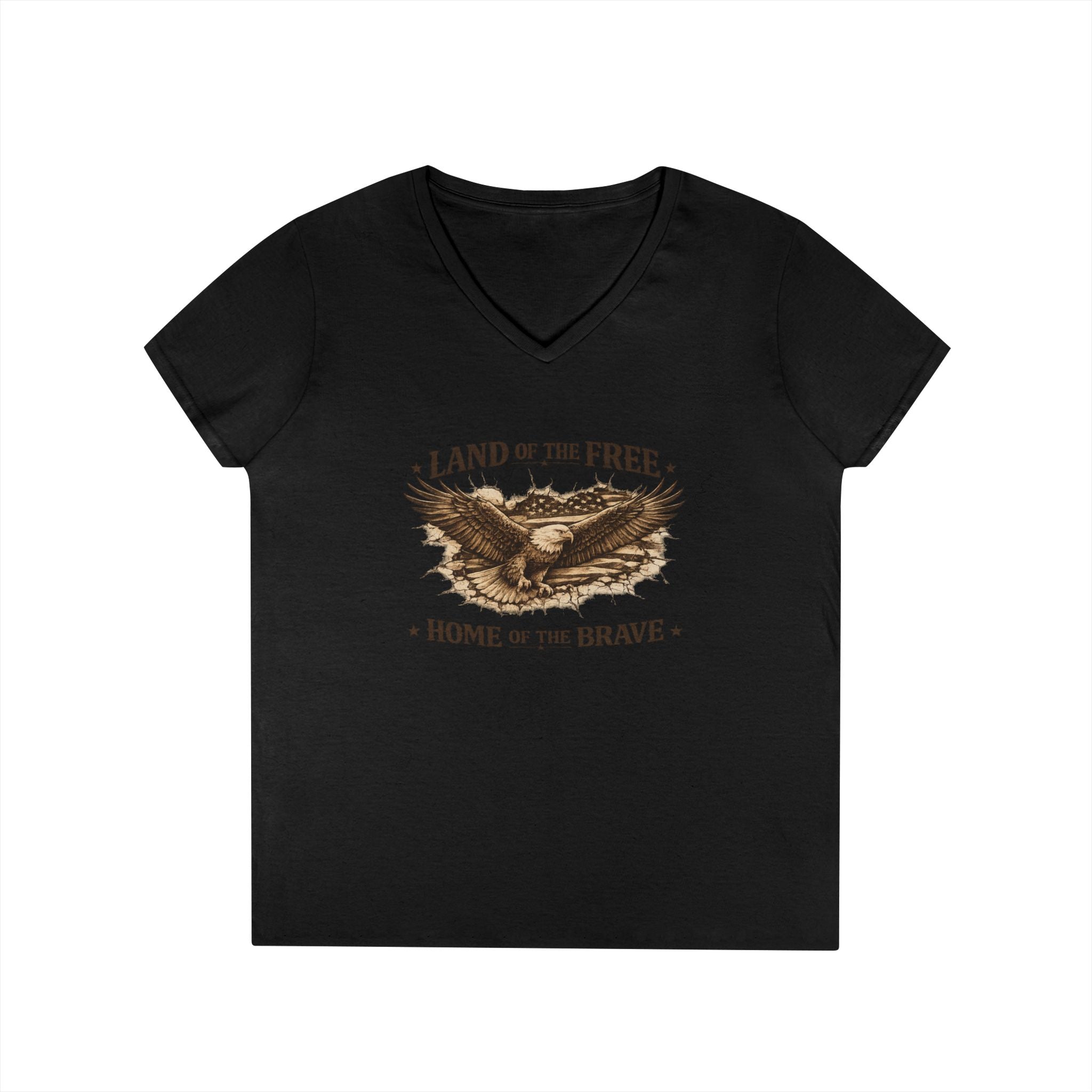 Patriotic Eagle V-Neck Tee — "Land of the Free, Home of the Brave"