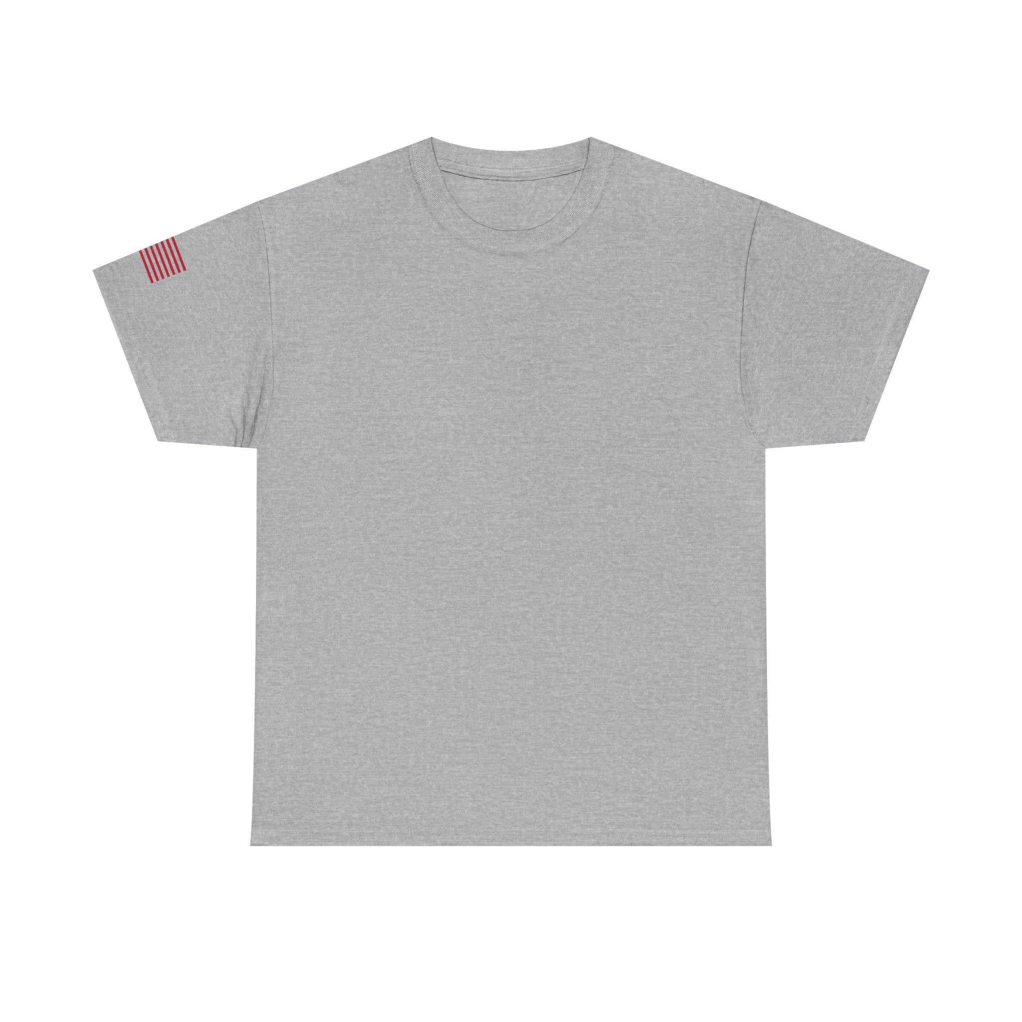 Skull Flag T-Shirt — Military Helmet, Crossed Rifles & Distressed American Flag Back Print
