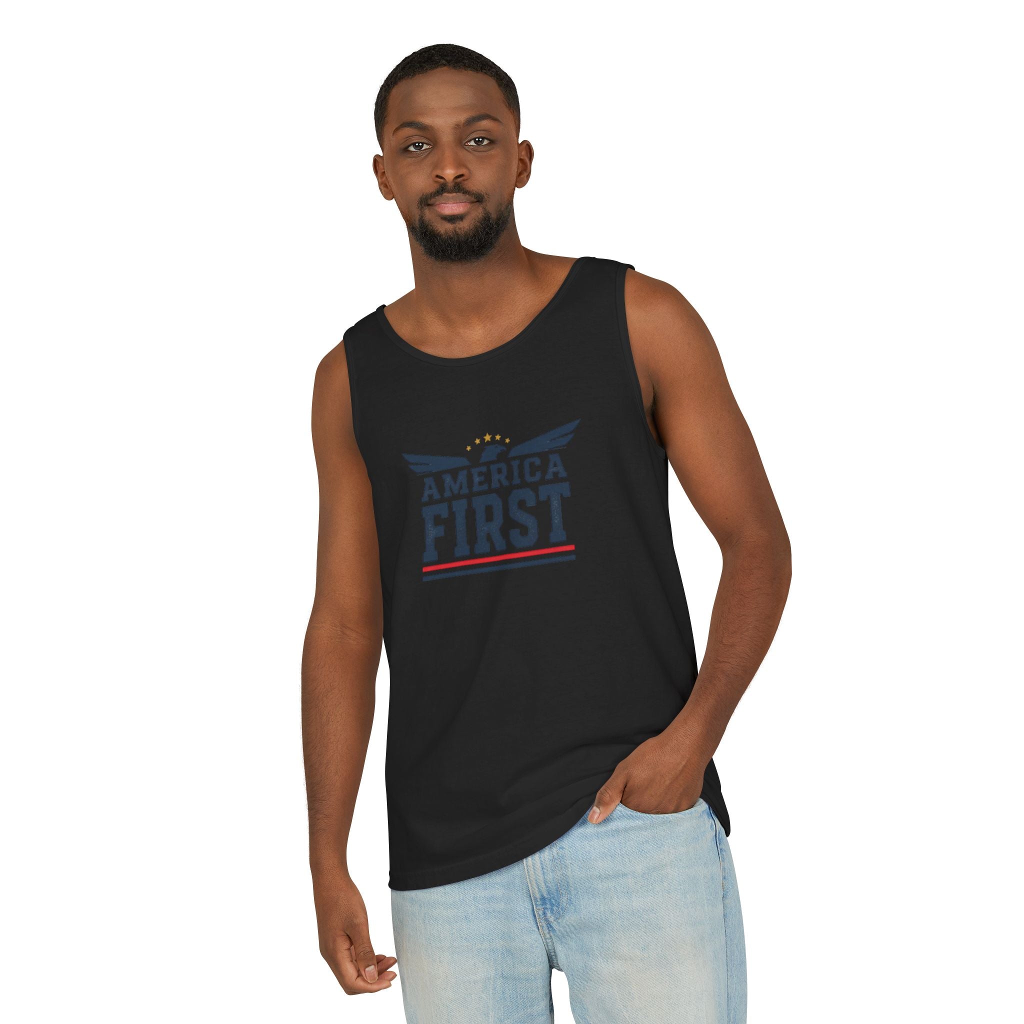 America First Tank Top — Patriotic USA Flag Graphic Sleeveless Tee