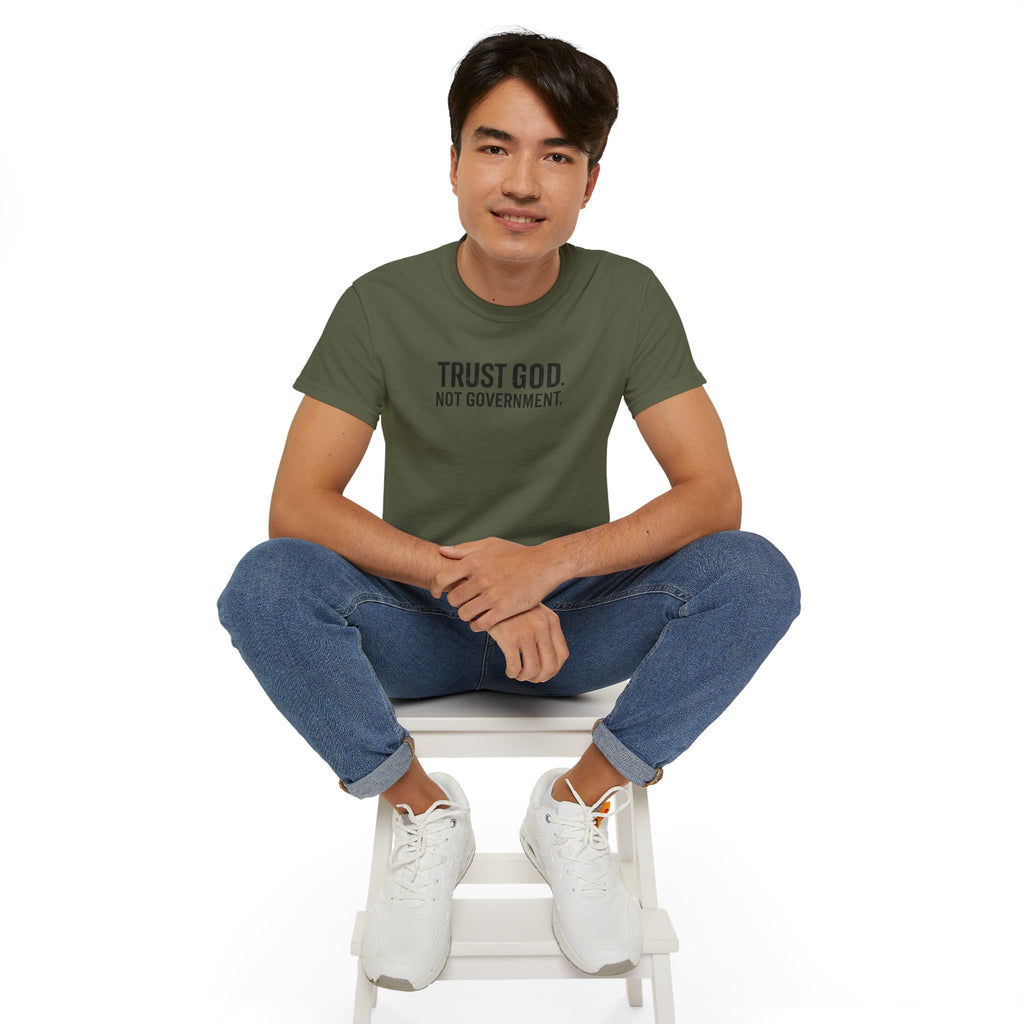 T-Shirt — "Trust God. Not Government." Patriotic American Flag Tee