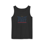 America First Tank Top — Patriotic USA Flag Graphic Sleeveless Tee