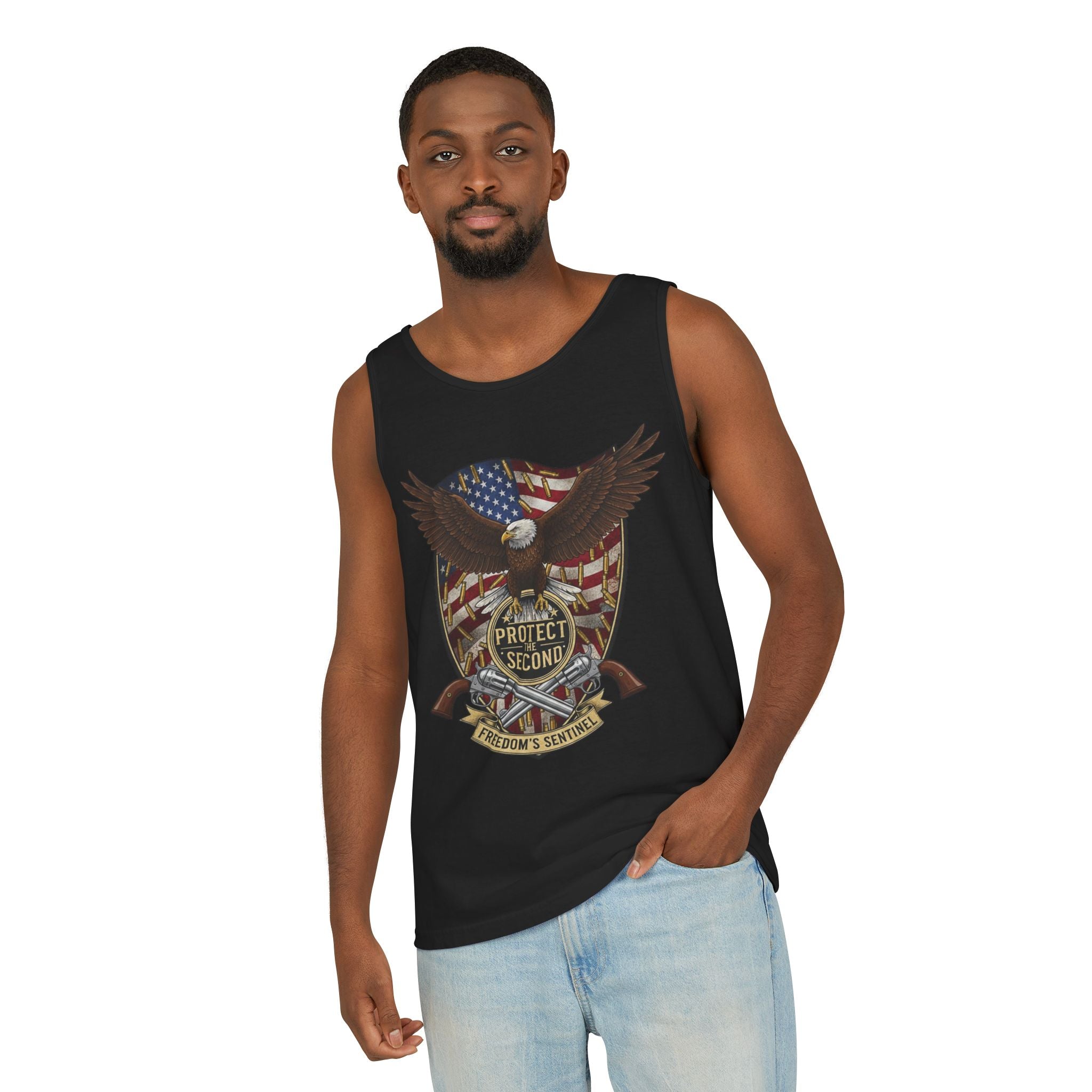 Second Amendment Eagle Tank Top – Protect the Second Patriotic American Flag Design