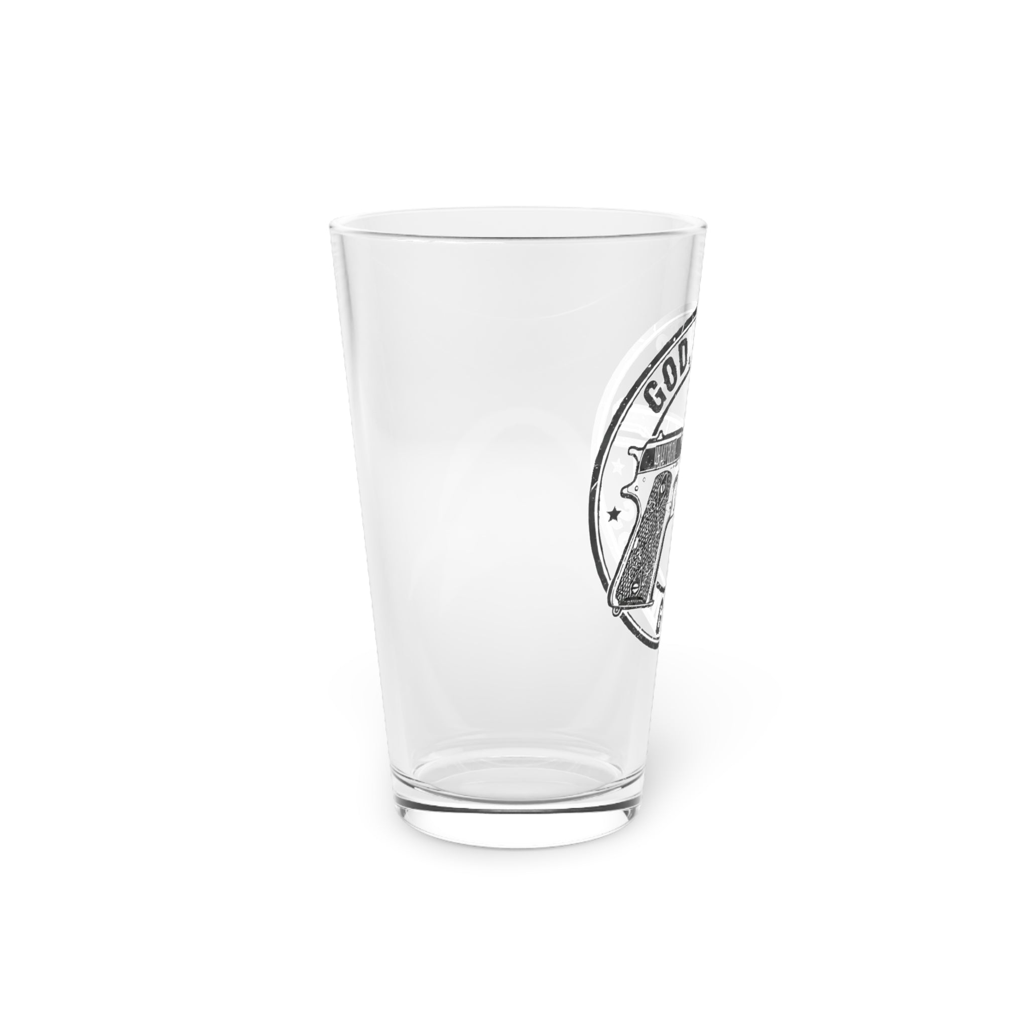 Pint Glass — God, Guns, Guinness Vintage-Style Beer Glass (16 oz)