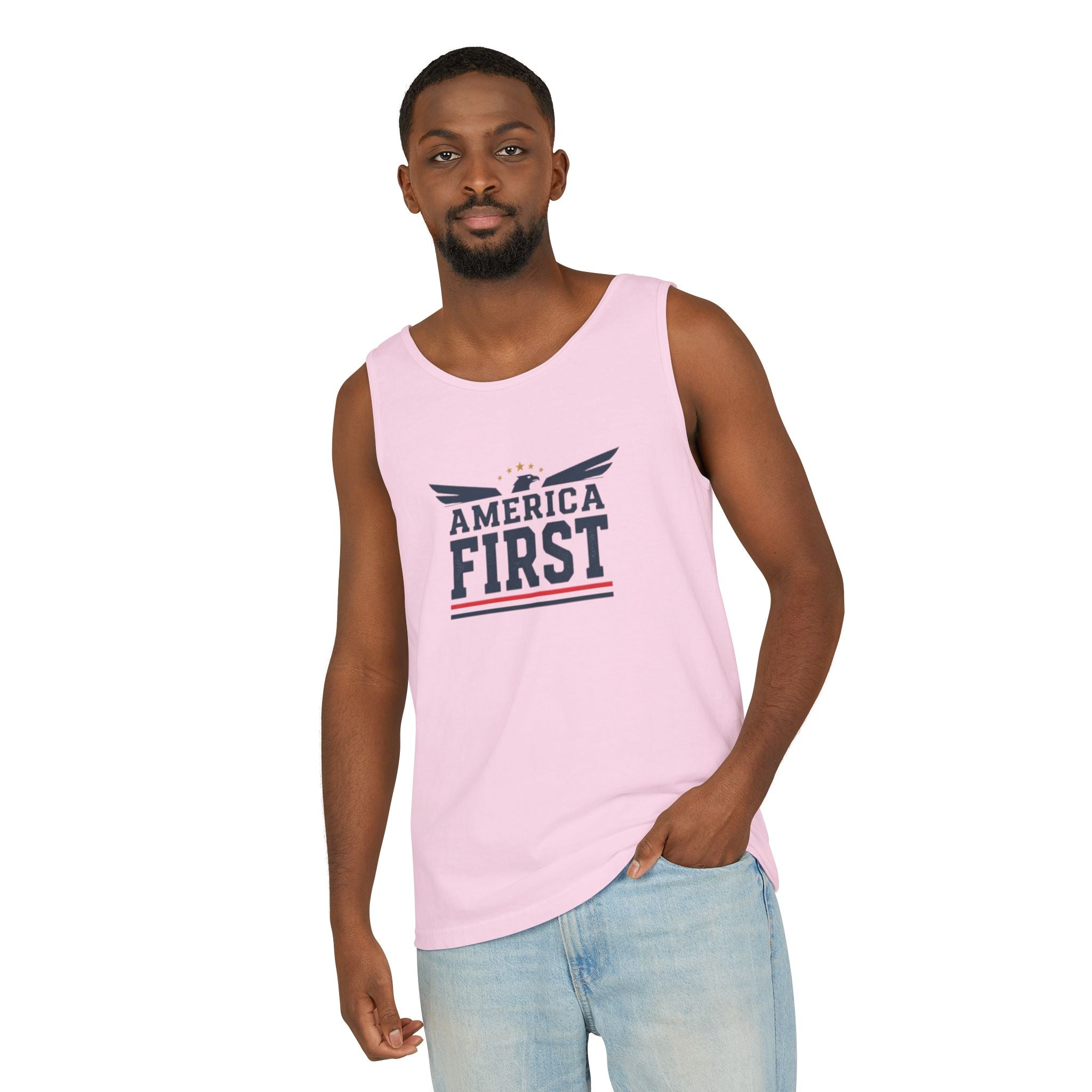 America First Tank Top — Patriotic USA Flag Graphic Sleeveless Tee