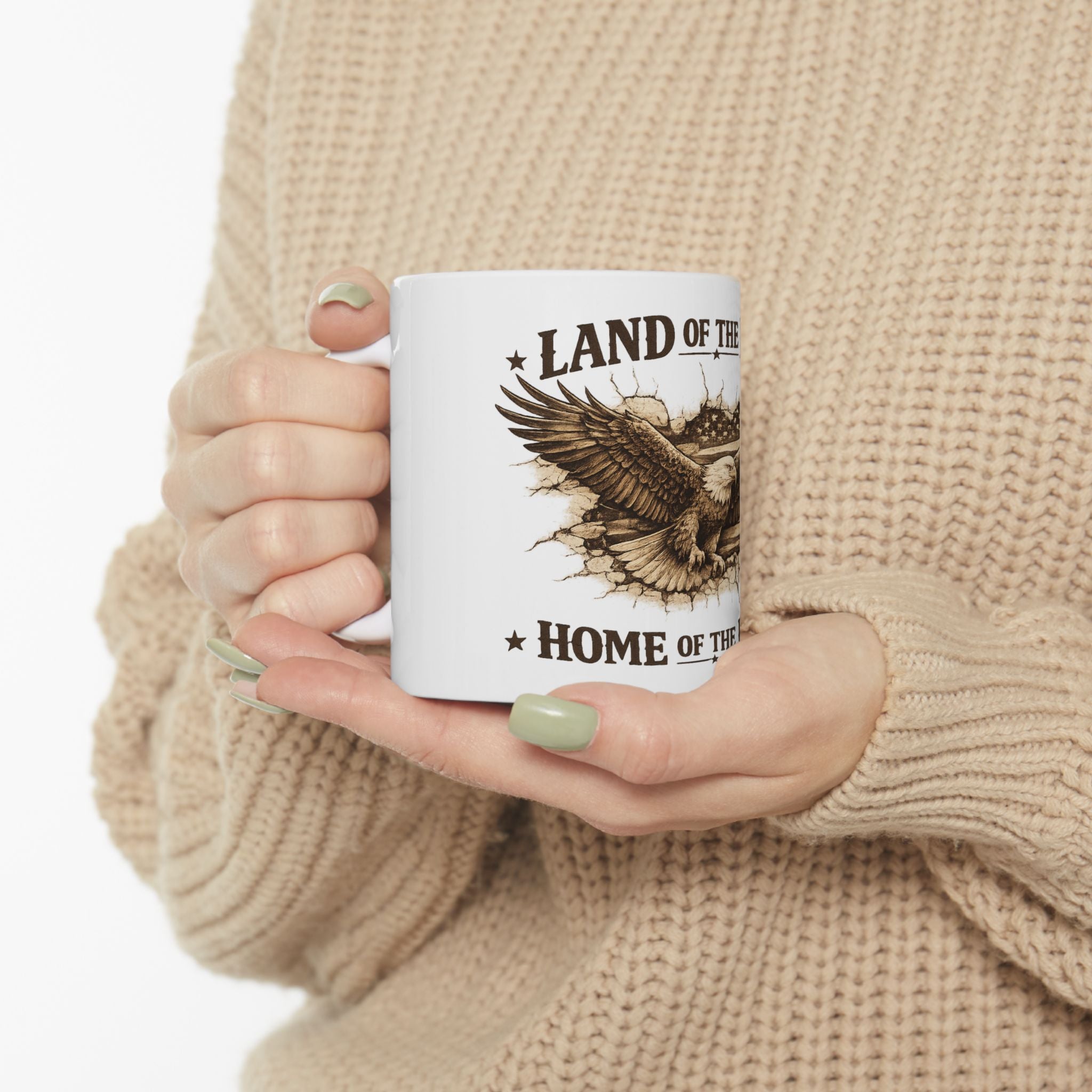Patriotic Eagle Mug - "Land of the Free, Home of the Brave" Ceramic Coffee Cup (11oz/15oz)